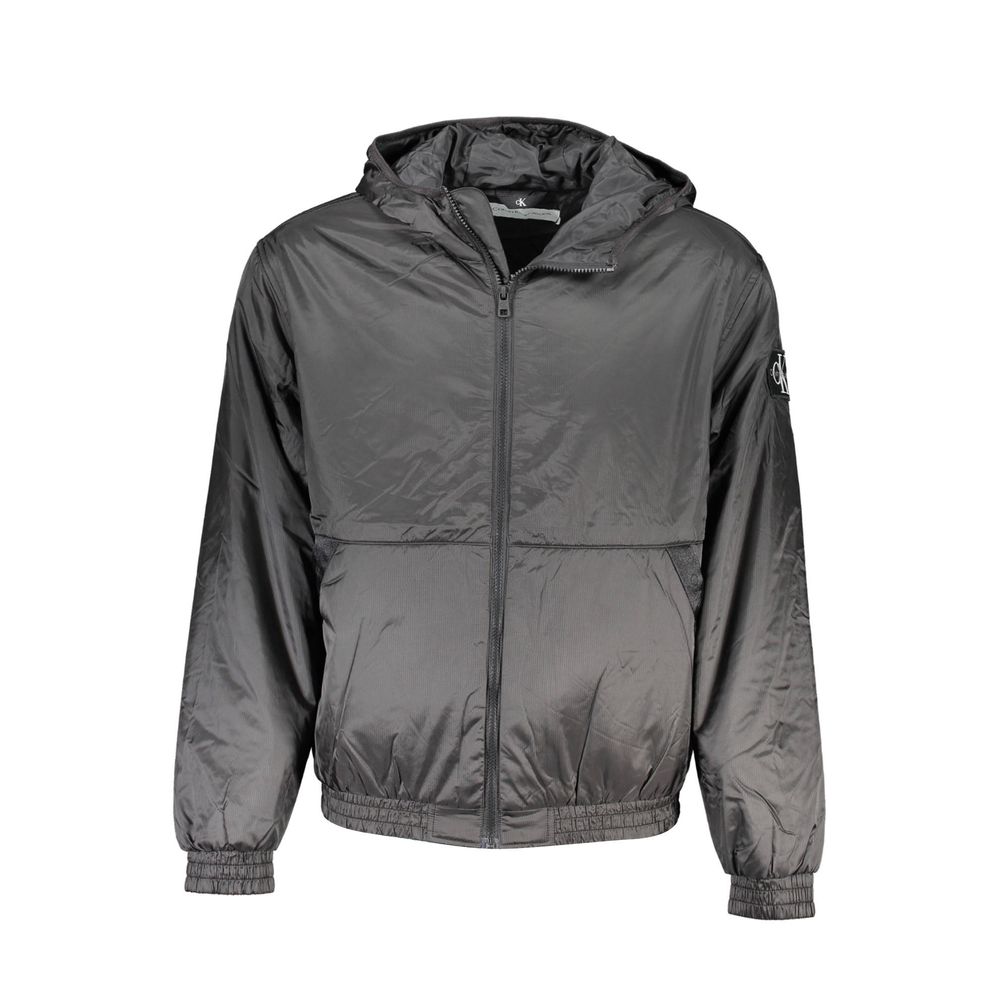 Sleek Black Hooded Jacket with Contrast Detail - ventzia