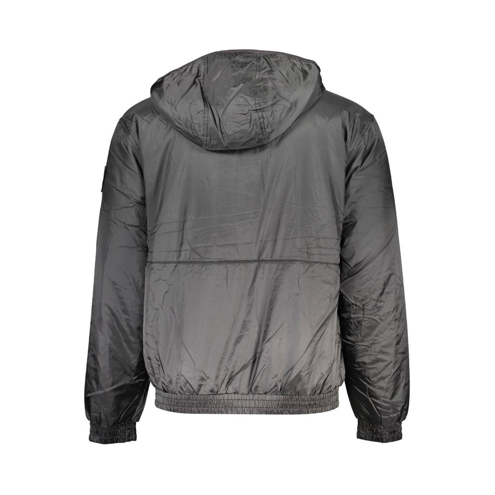 Sleek Black Hooded Jacket with Contrast Detail - ventzia