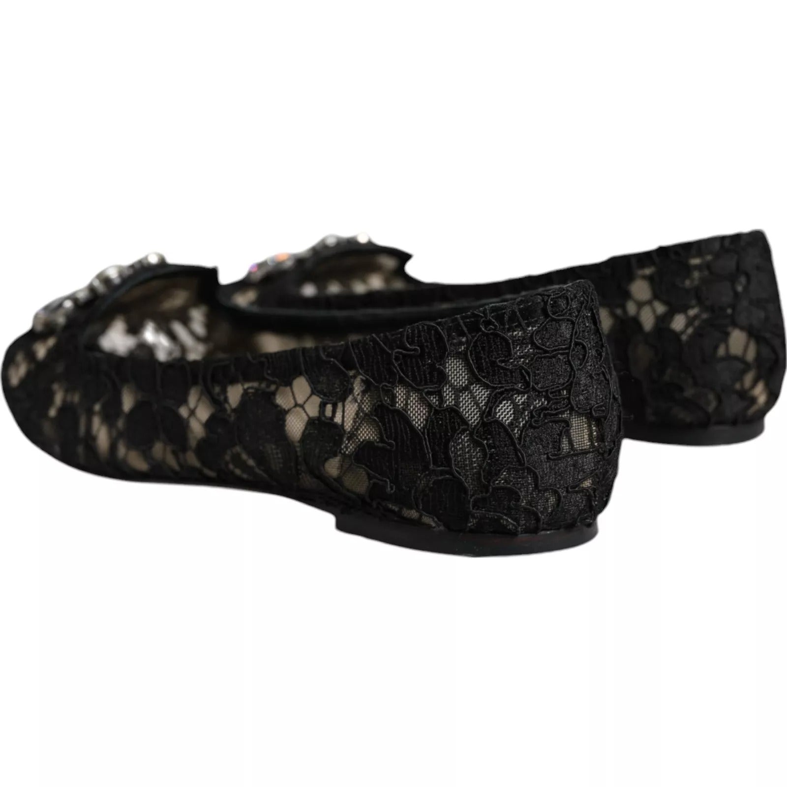 Black Lace Crystal Ballet Flats Loafer Shoes - ventzia