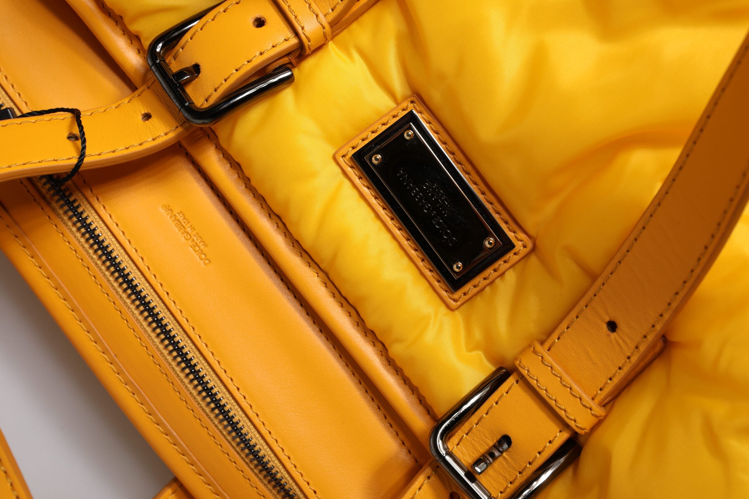 Yellow Orange Nylon Logo Plaque Hand Shoulder Tote Bag - ventzia
