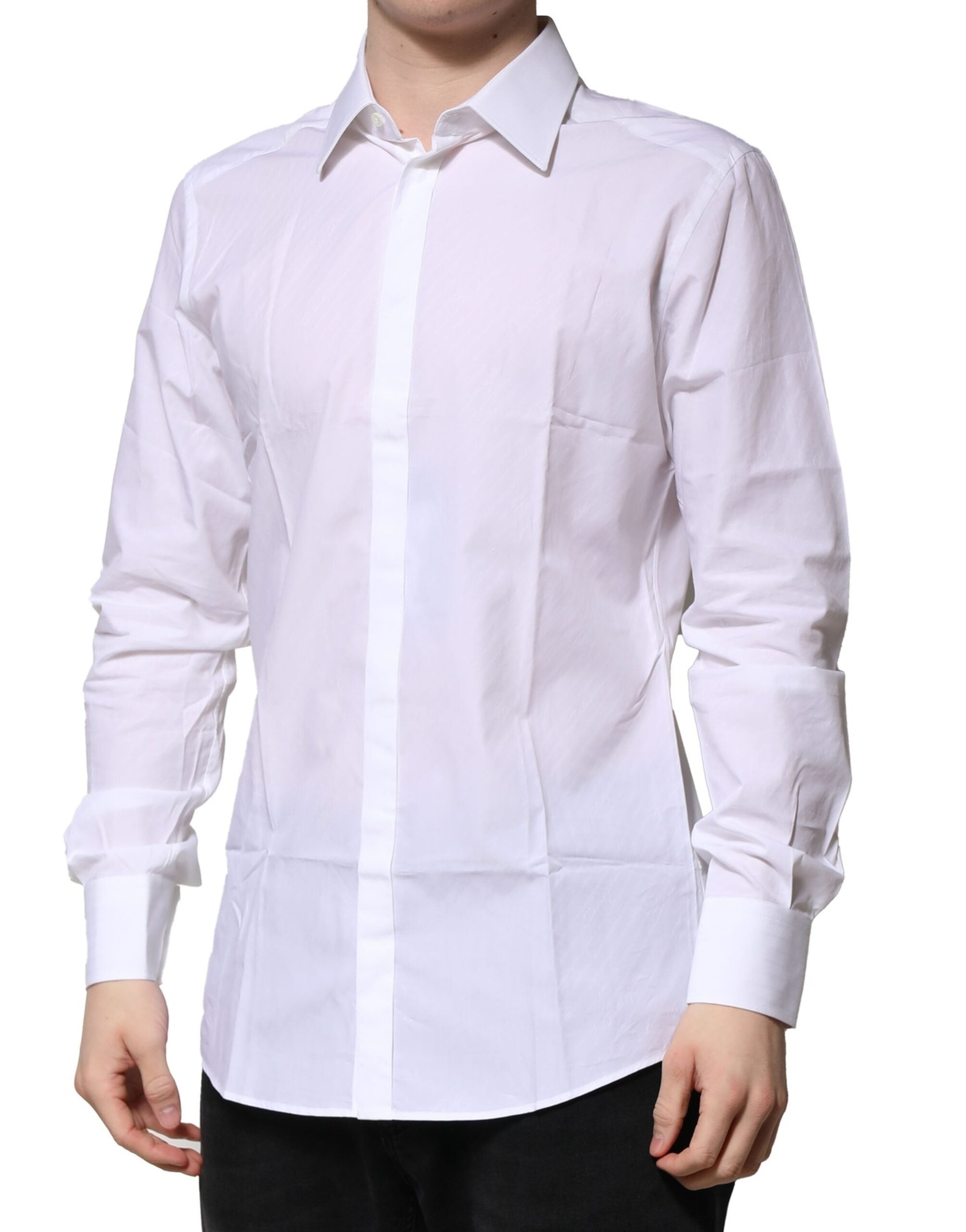 White Cotton Long Sleeves GOLD Formal Shirt - ventzia
