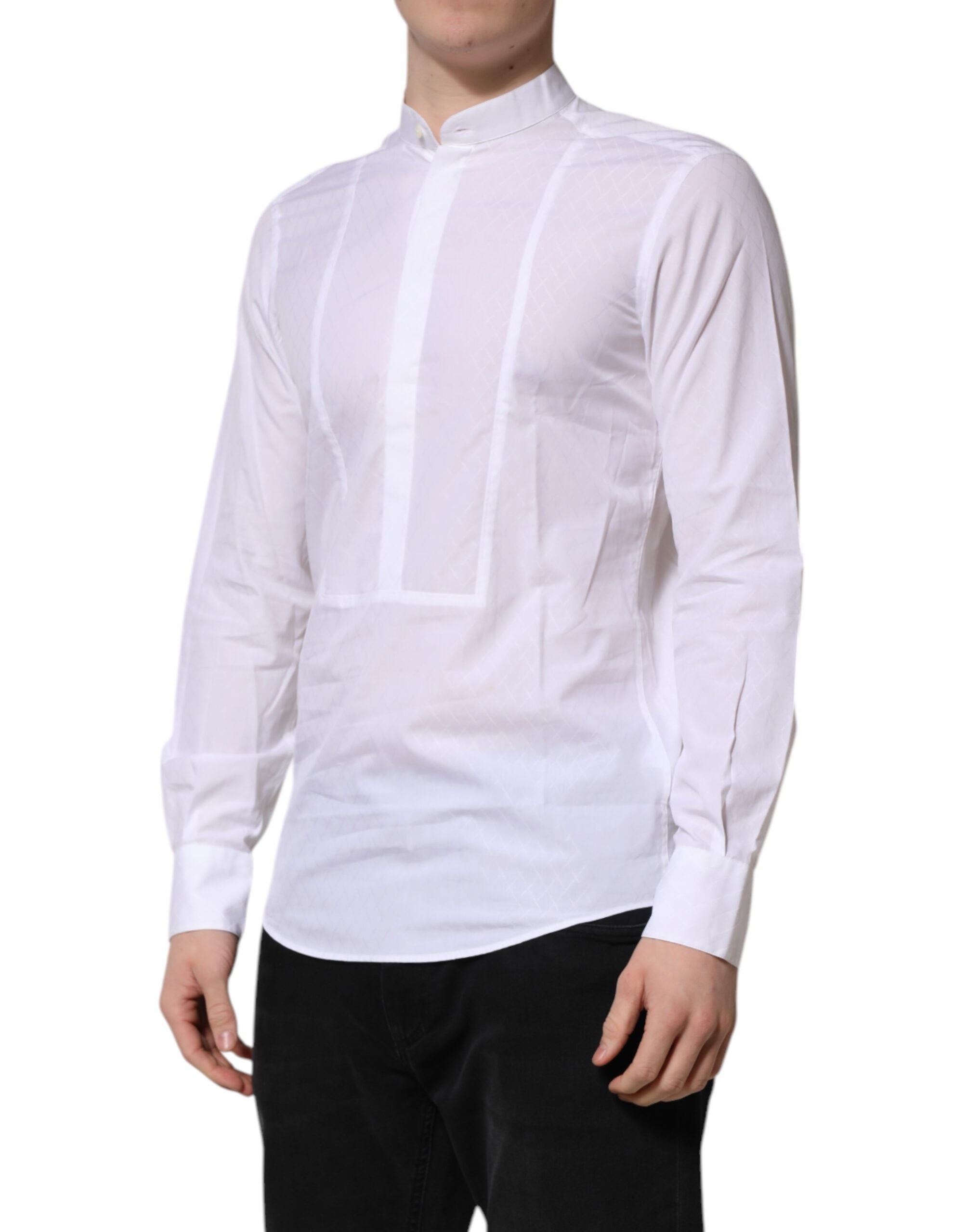 White Cotton Slim Long Sleeves Formal Shirt - ventzia