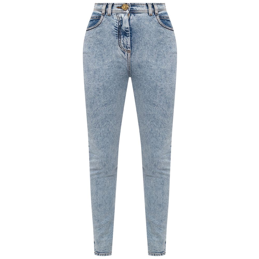 Blue Cotton Women's High-Waisted Jean - ventzia