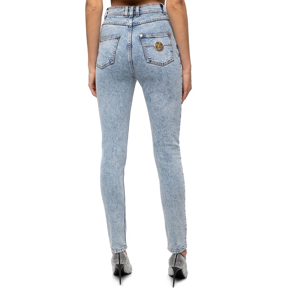 Blue Cotton Women's High-Waisted Jean - ventzia