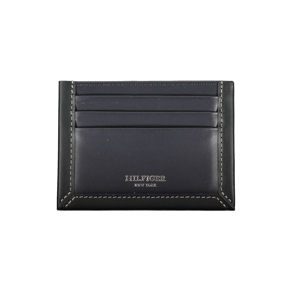 Sleek Blue Leather Card Holder with Contrast Detail - ventzia