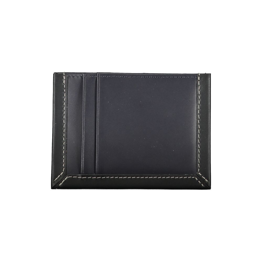 Sleek Blue Leather Card Holder with Contrast Detail - ventzia