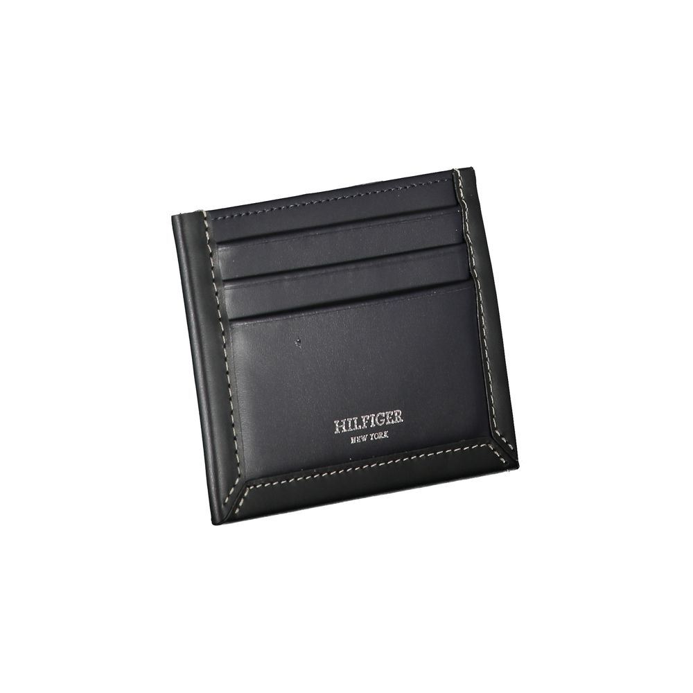 Sleek Blue Leather Card Holder with Contrast Detail - ventzia