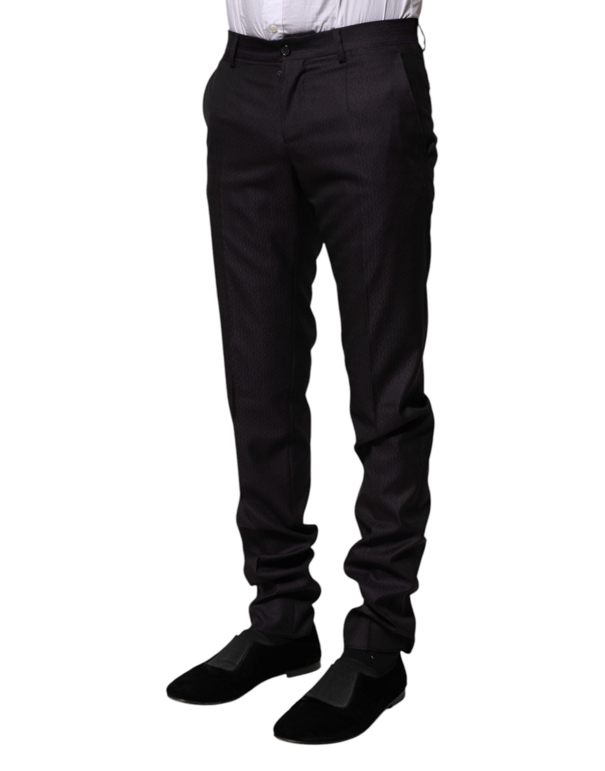 Black Wool Patterned Formal Pants - ventzia