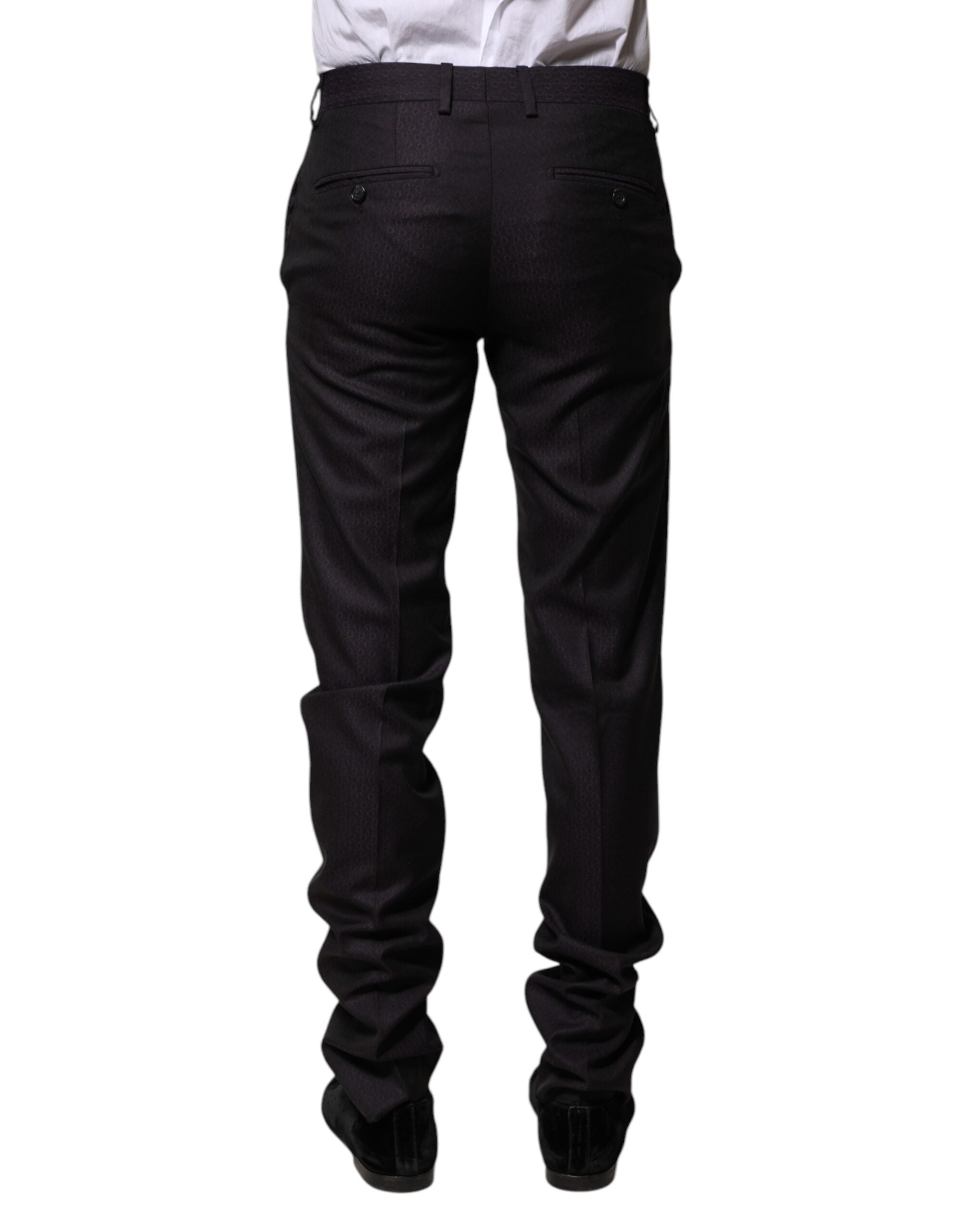Black Wool Patterned Formal Pants - ventzia