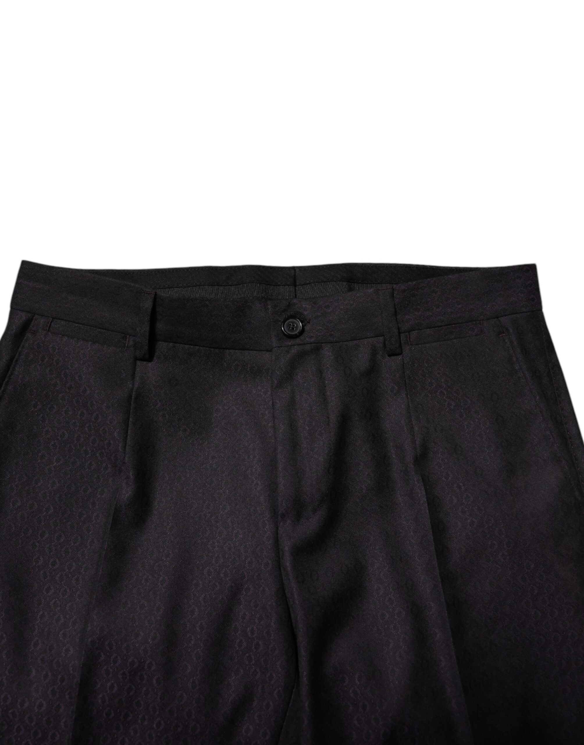 Black Wool Patterned Formal Pants - ventzia