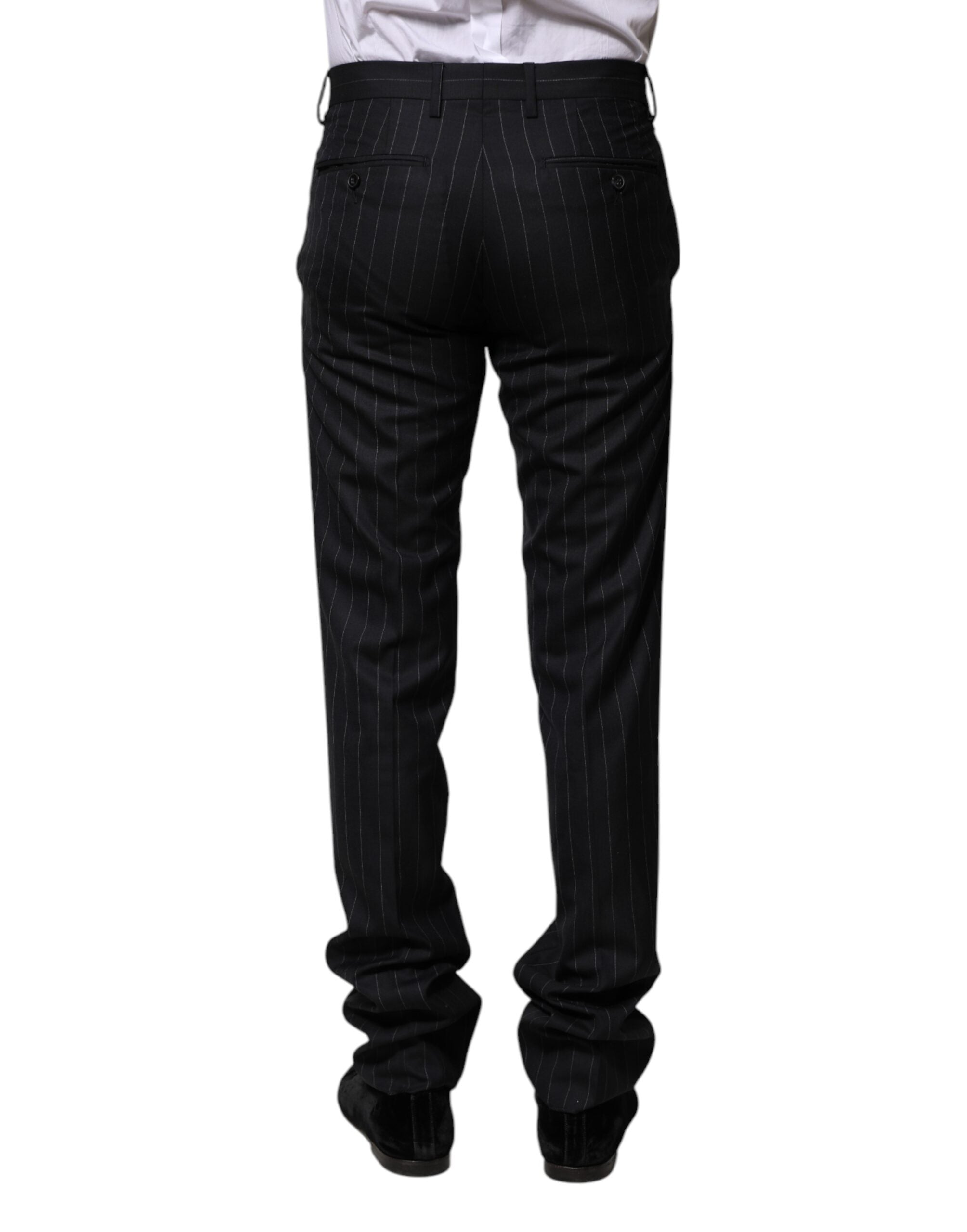 Black Wool Striped Formal Pants - ventzia