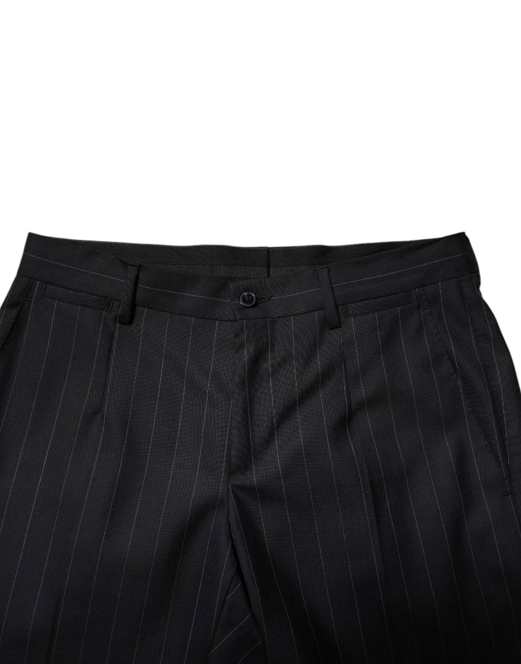 Black Wool Striped Formal Pants - ventzia