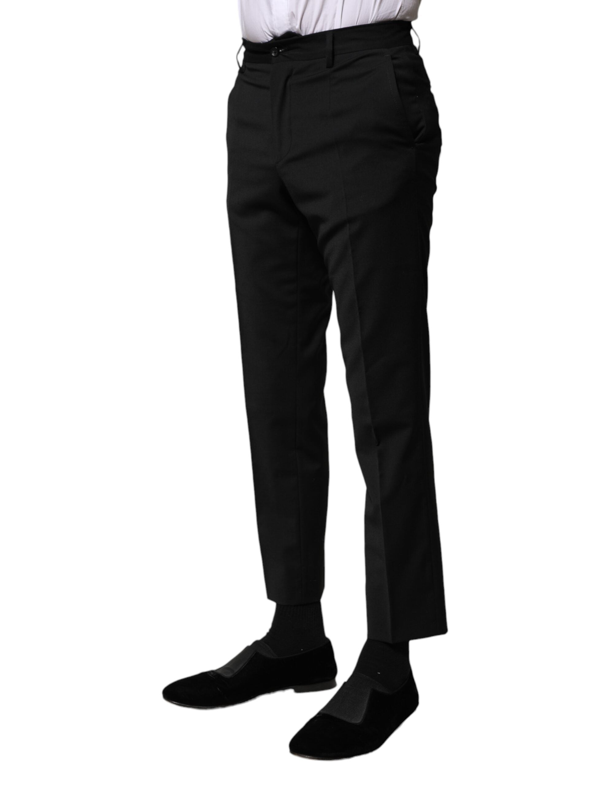 Black Wool Formal Men Cropped Pants - ventzia