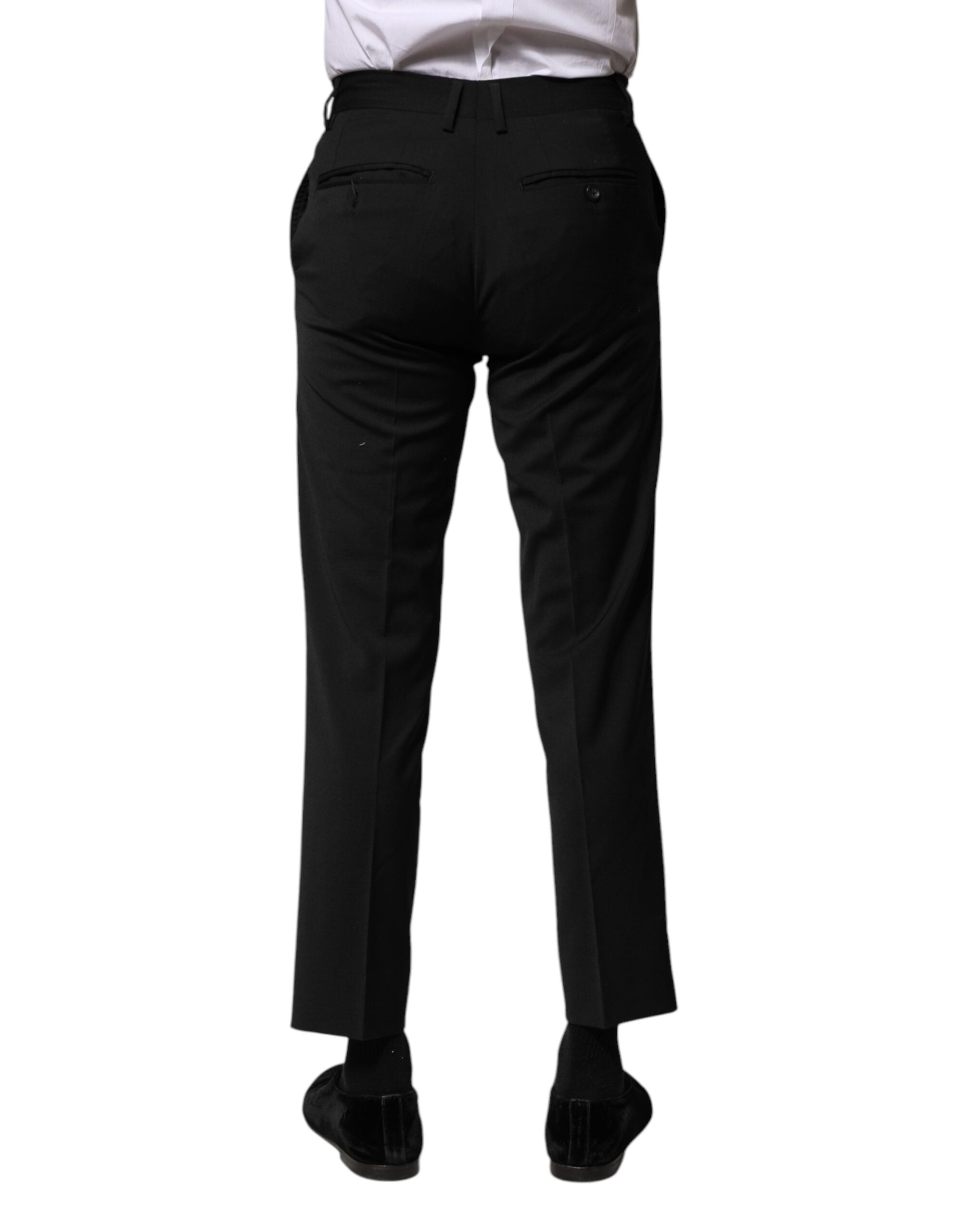 Black Wool Formal Men Cropped Pants - ventzia