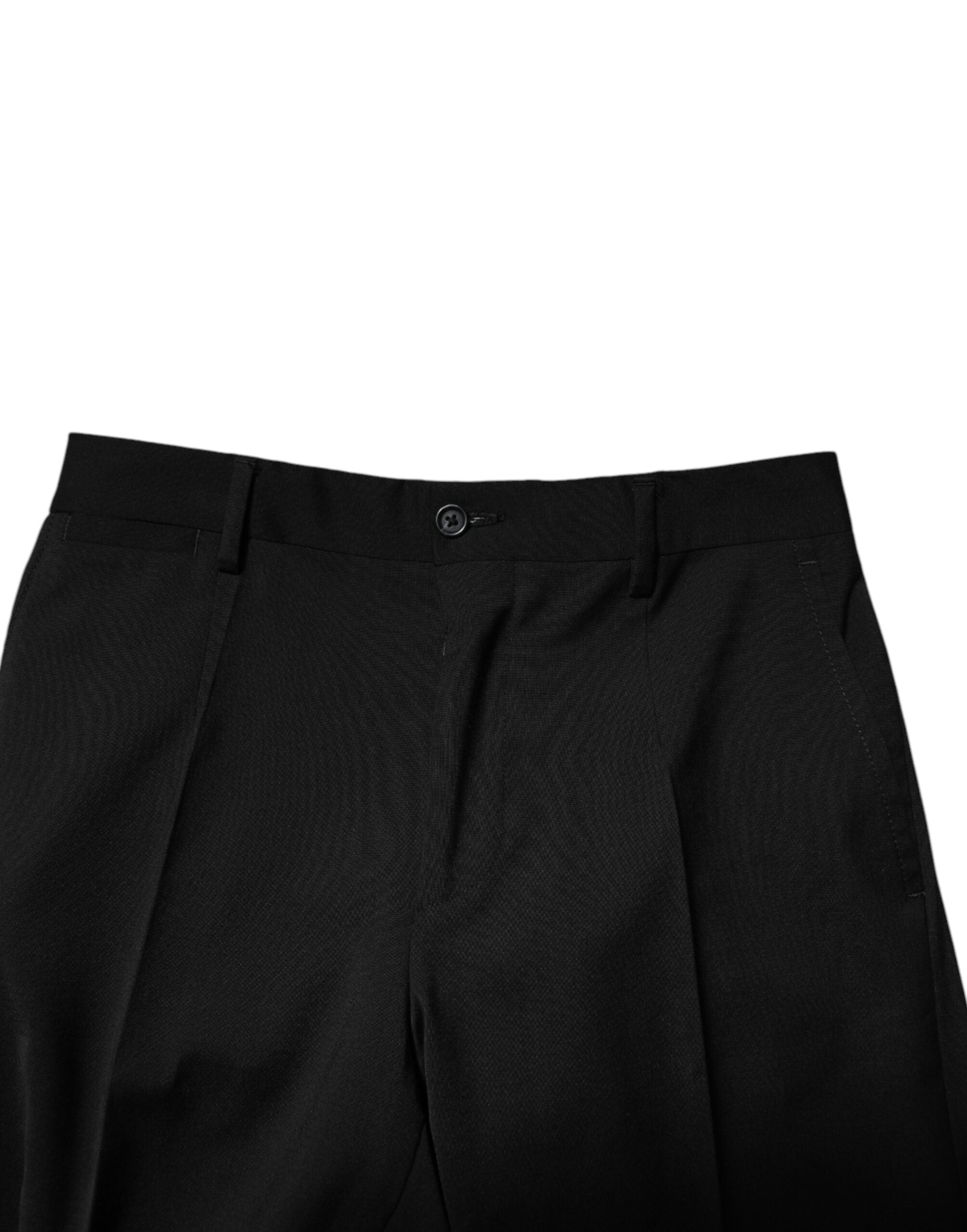 Black Wool Formal Men Cropped Pants - ventzia