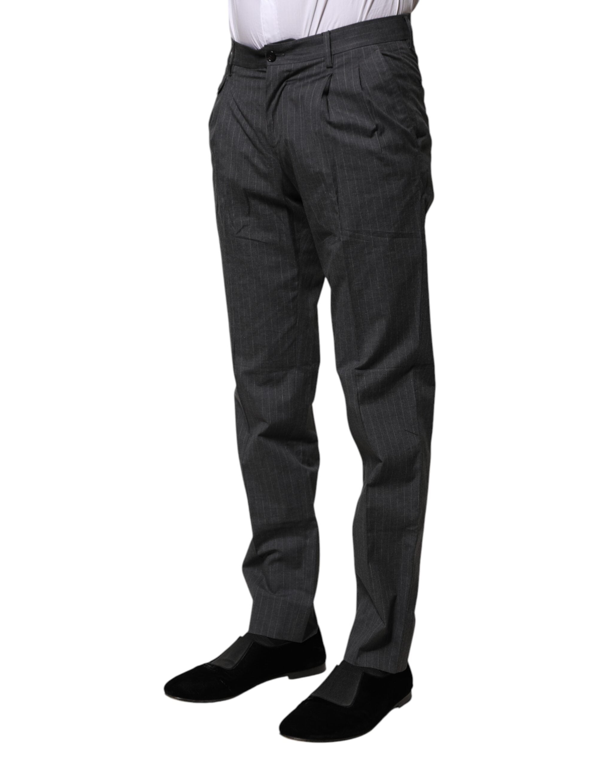 Gray Striped Cotton Formal Pants - ventzia