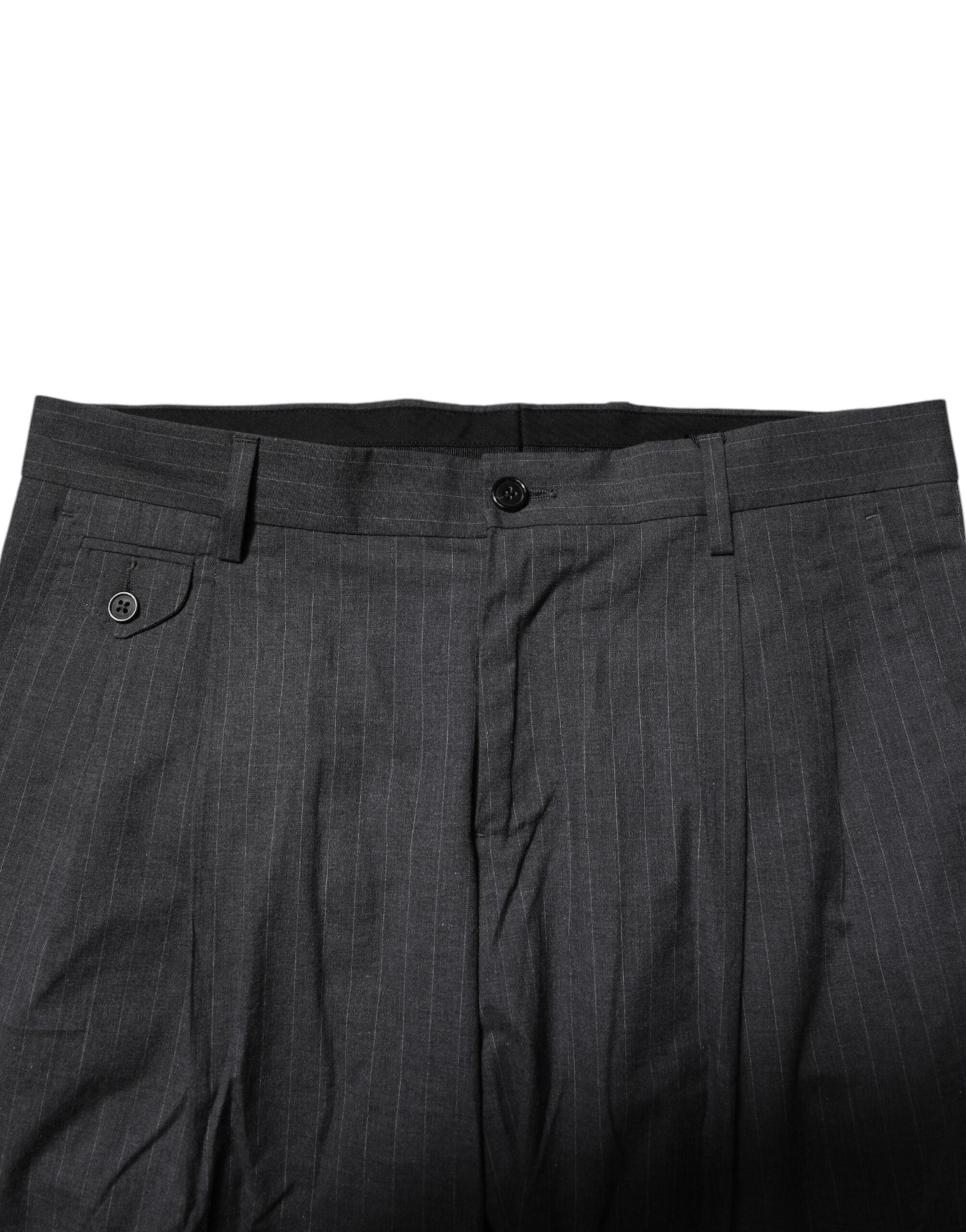 Gray Striped Cotton Formal Pants - ventzia