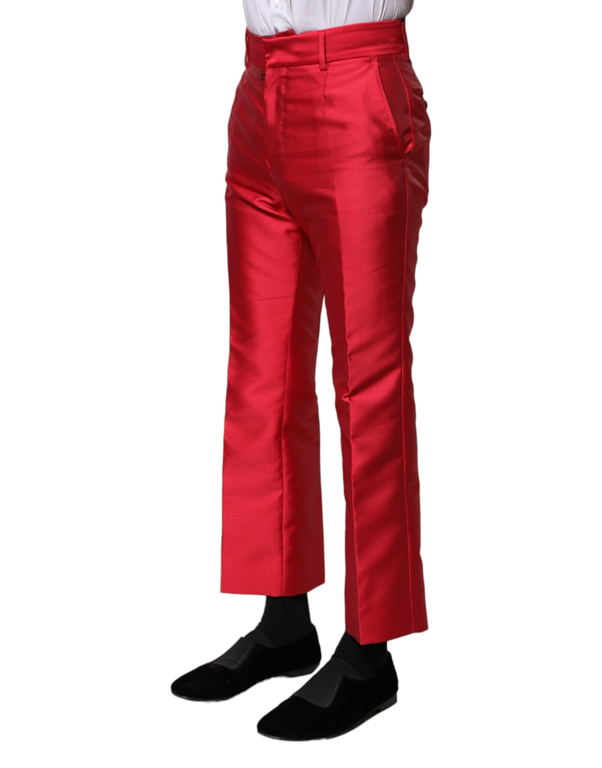 Red Polyester Cropped Dress Pants - ventzia