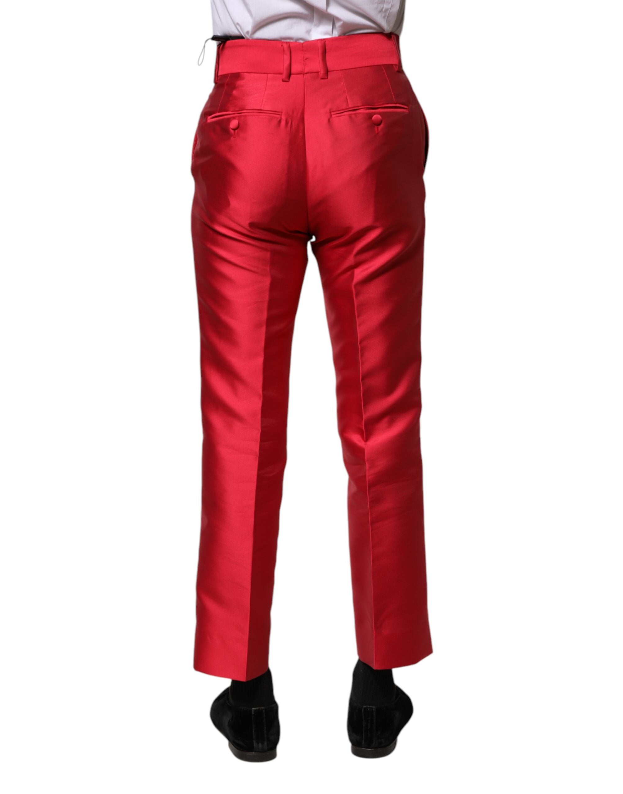 Red Polyester Cropped Dress Pants - ventzia