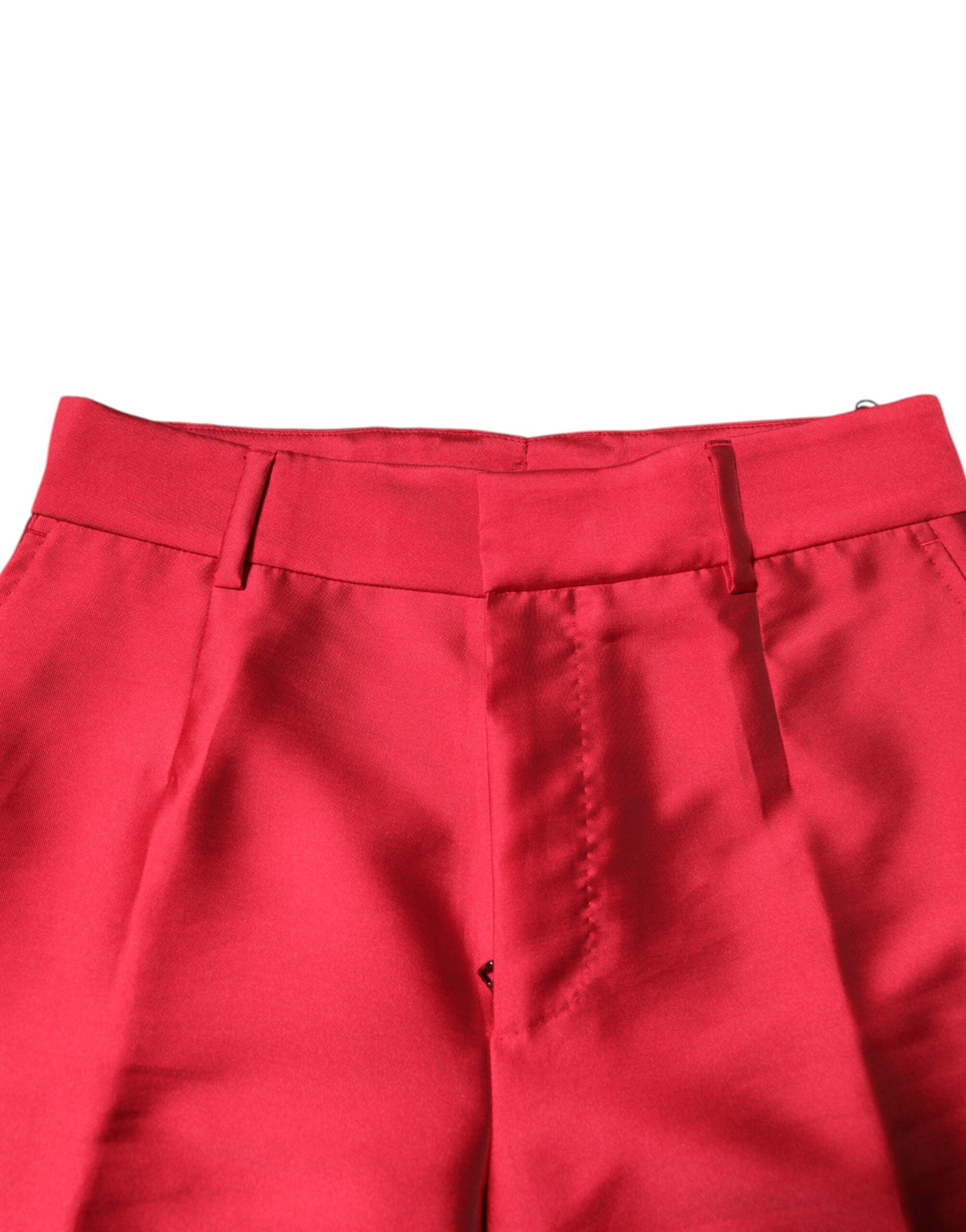 Red Polyester Cropped Dress Pants - ventzia