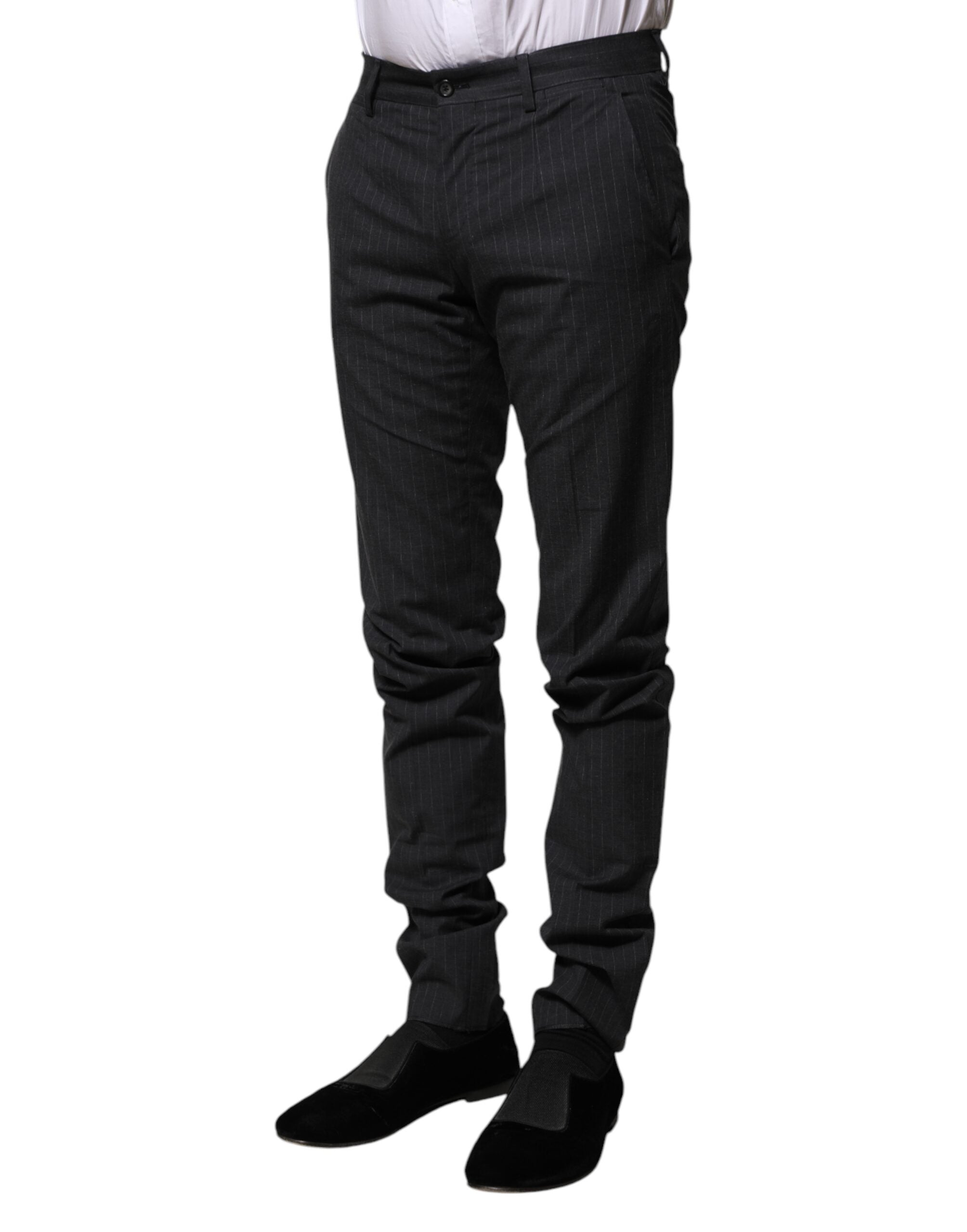 Gray Striped Cotton Formal Pants - ventzia