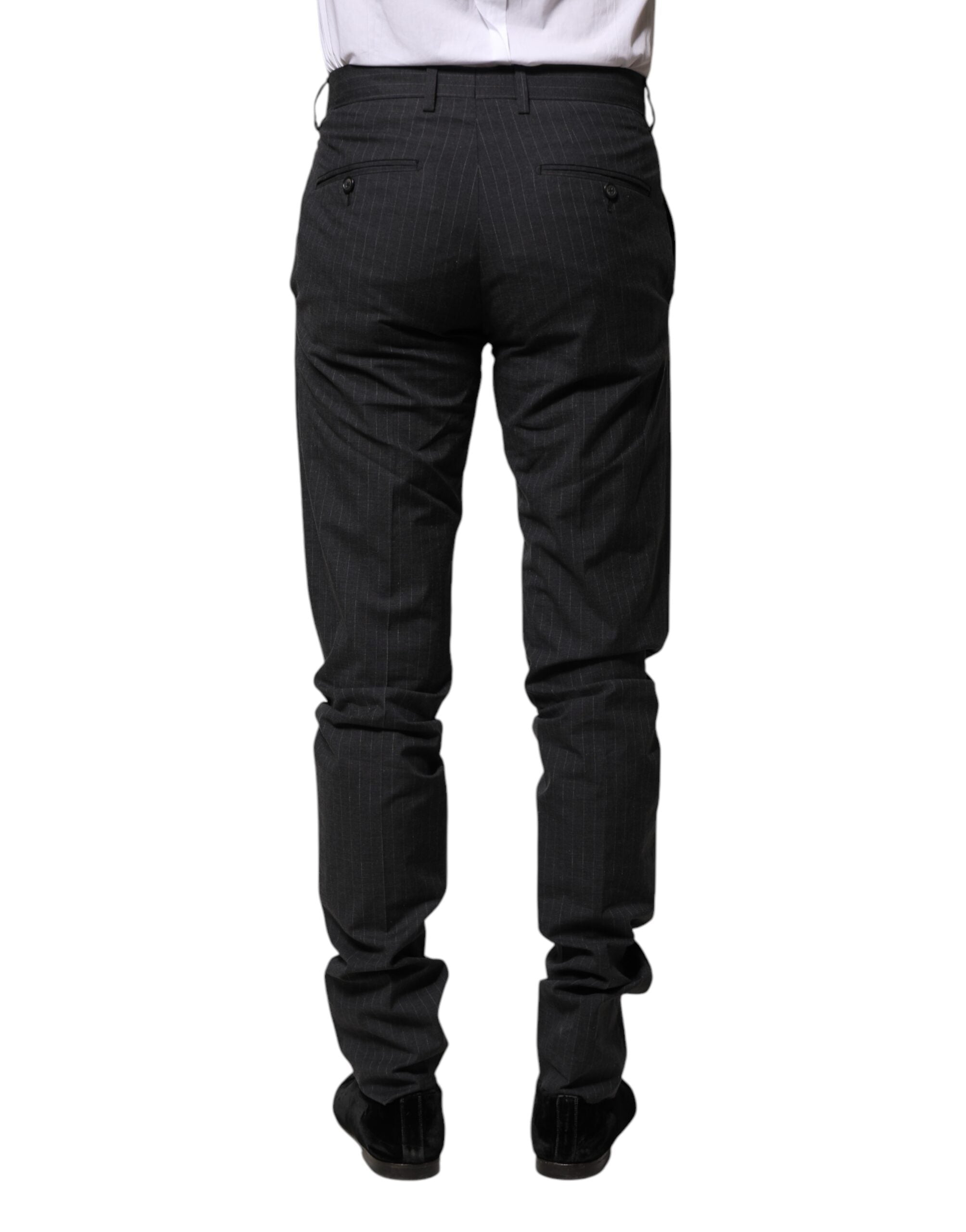 Gray Striped Cotton Formal Pants - ventzia