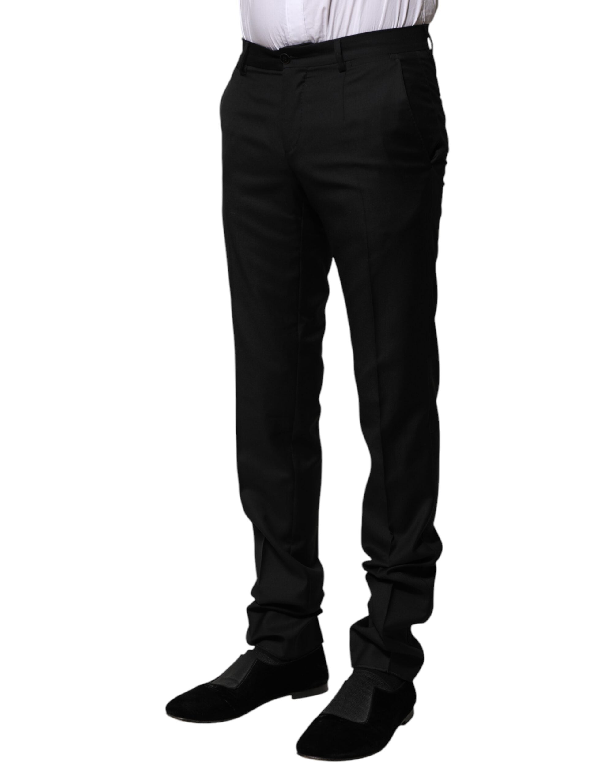 Black Wool Formal Men Slim Pants - ventzia