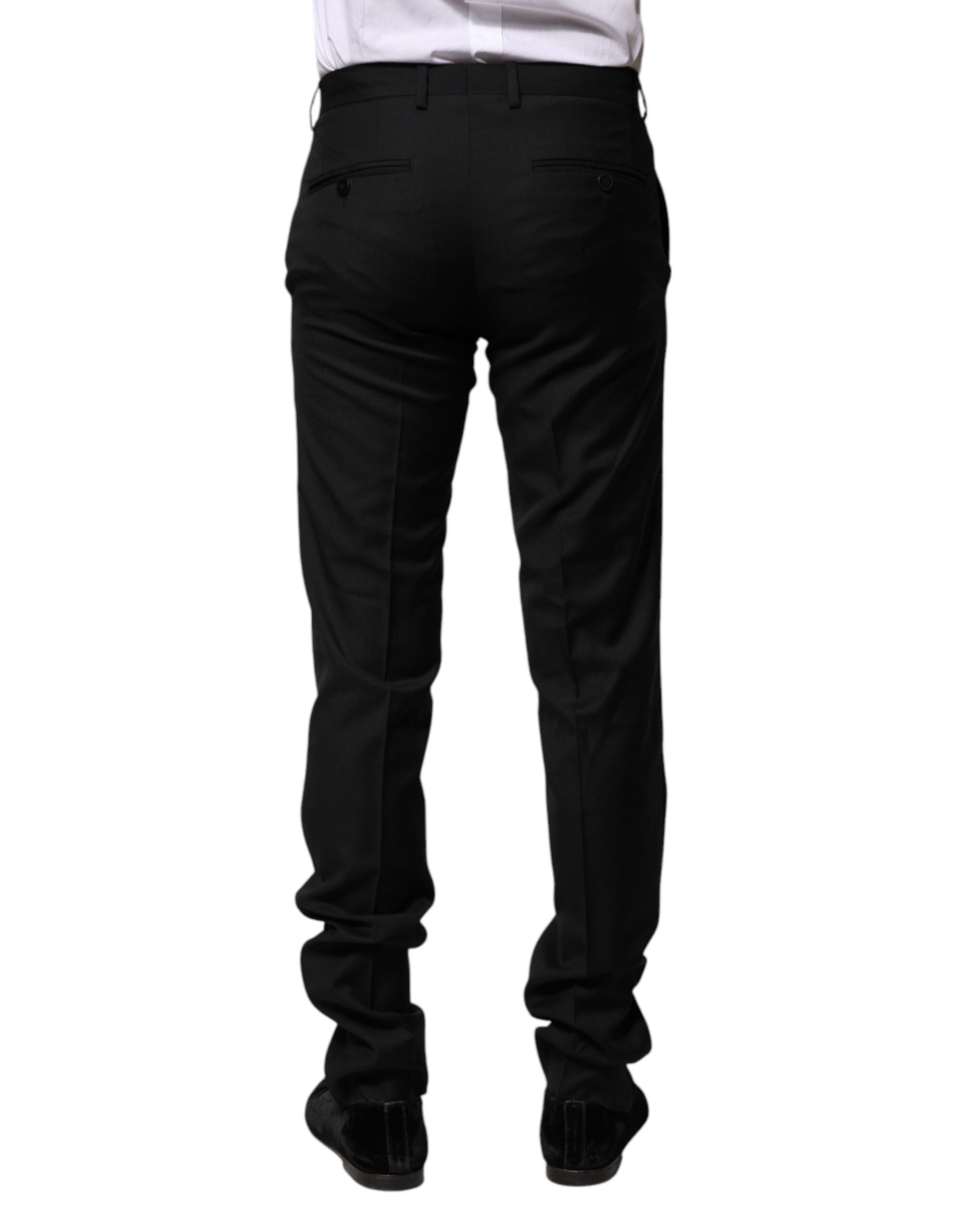 Black Wool Formal Men Slim Pants - ventzia