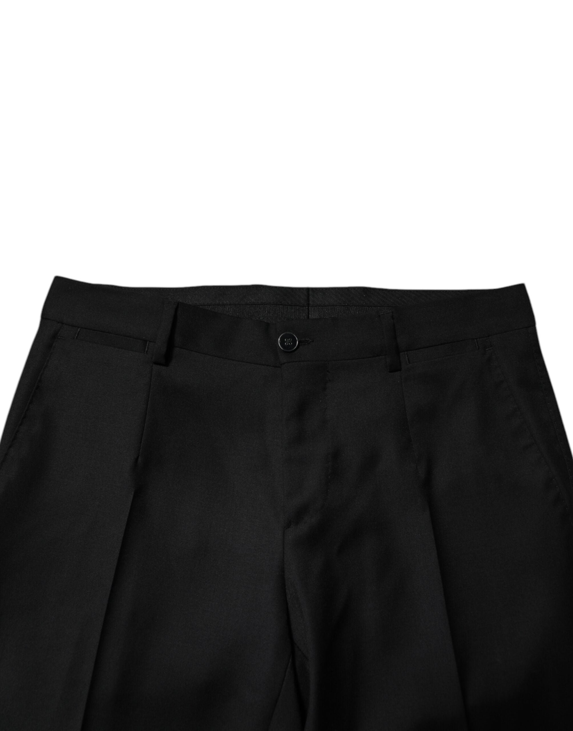 Black Wool Formal Men Slim Pants - ventzia