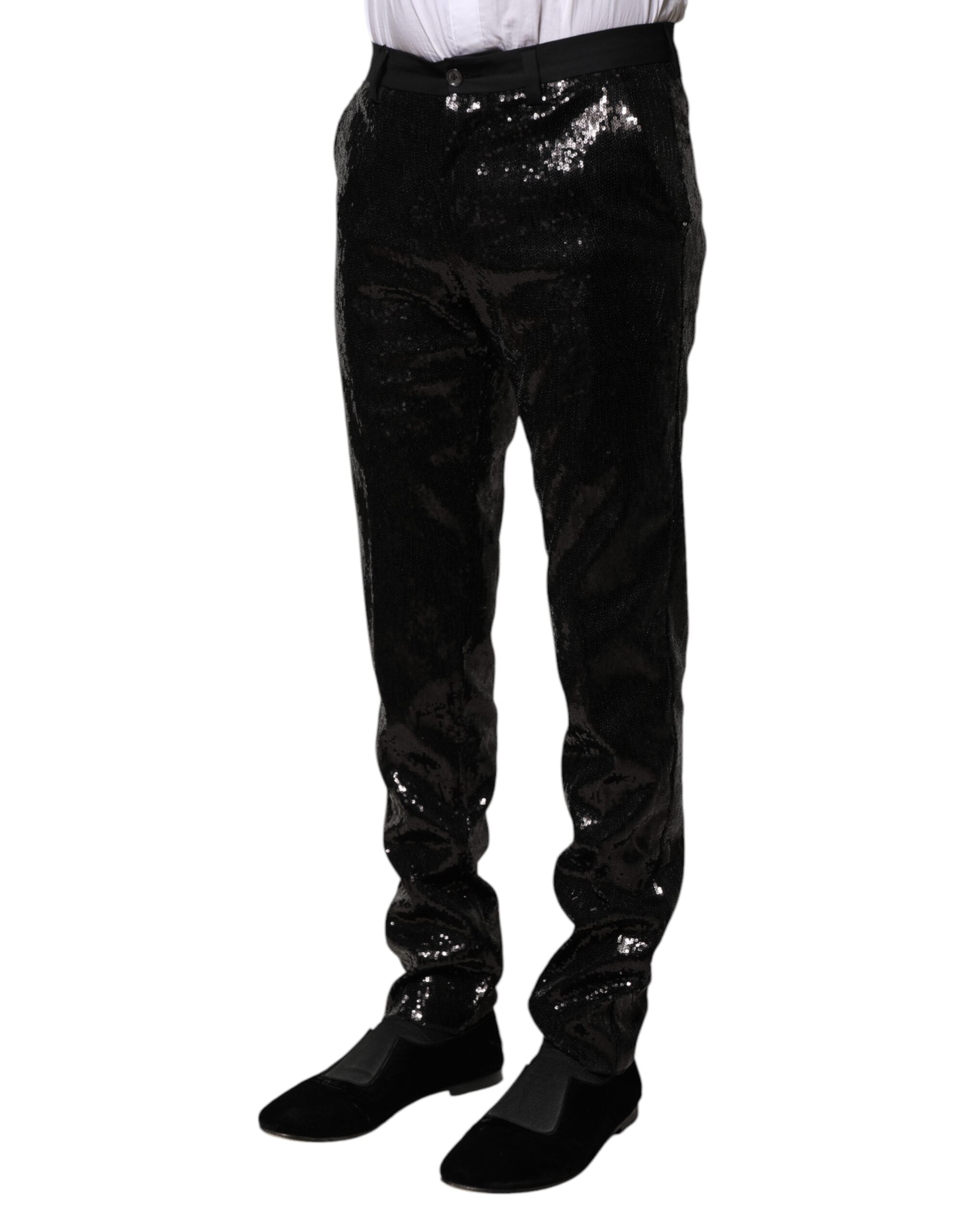 Black Sequined Embellishment Pants - ventzia