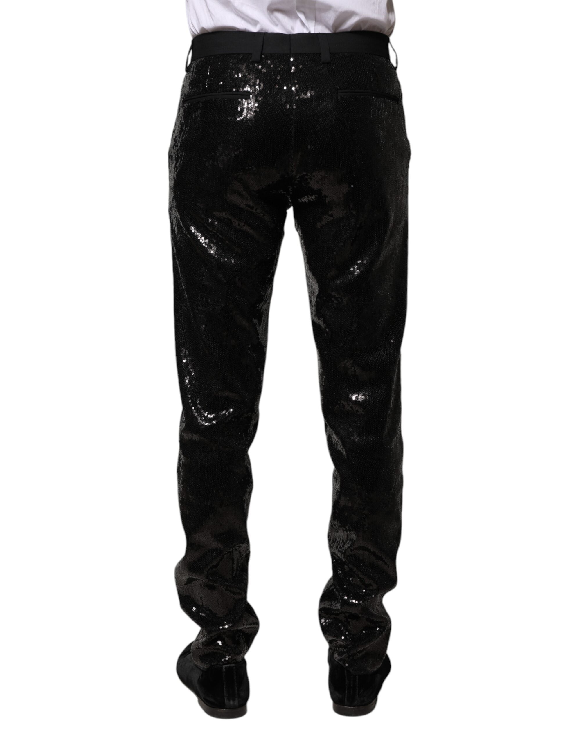 Black Sequined Embellishment Pants - ventzia