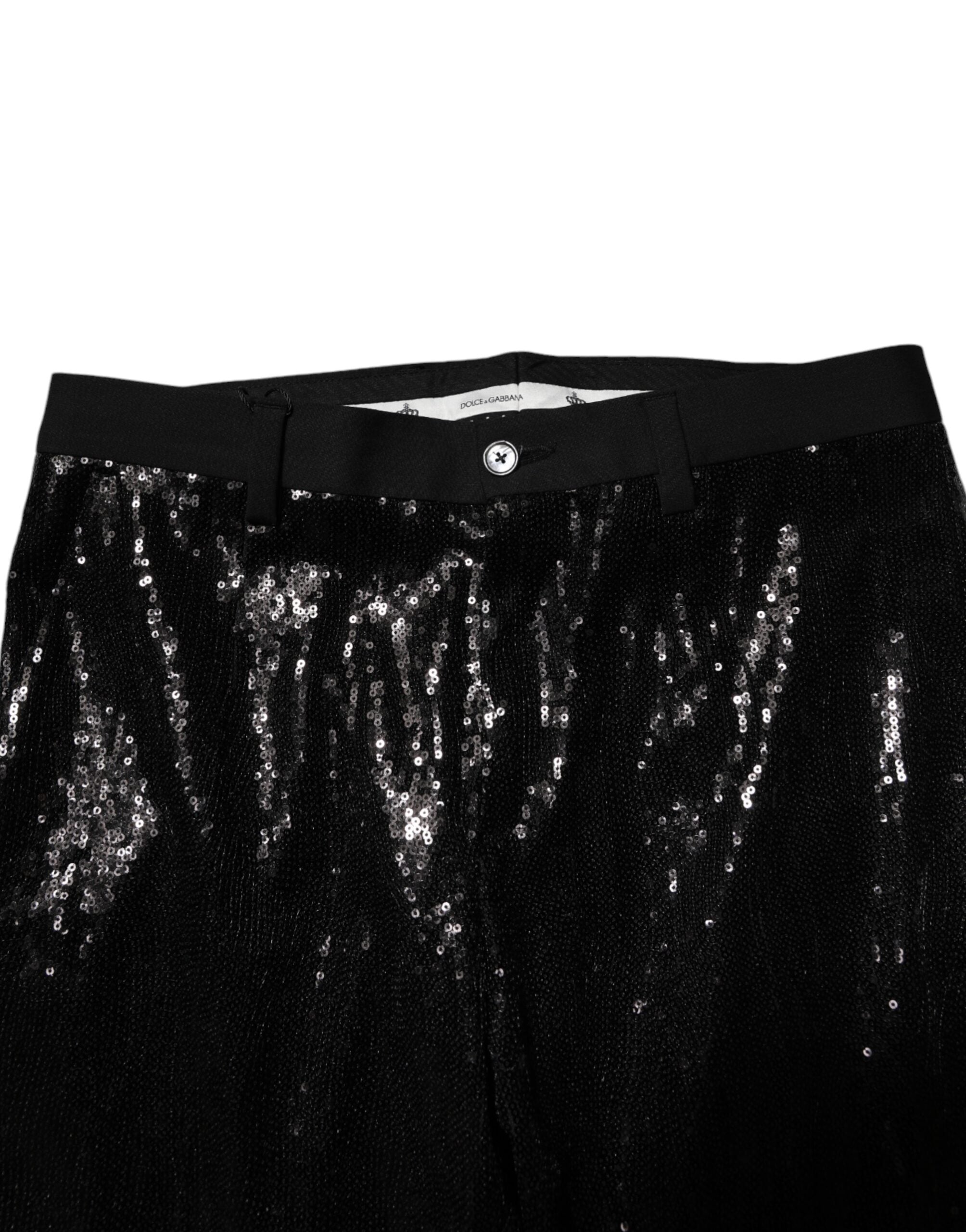 Black Sequined Embellishment Pants - ventzia