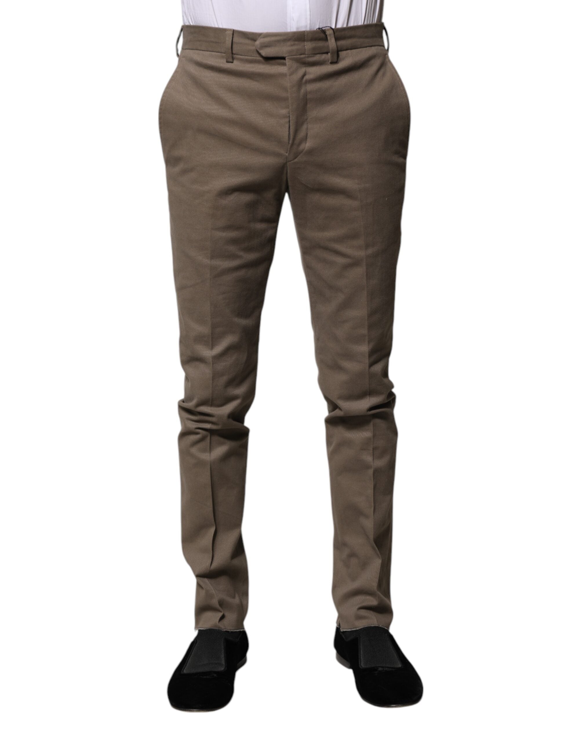 Brown Cotton Tapered Formal Dress Pants - ventzia