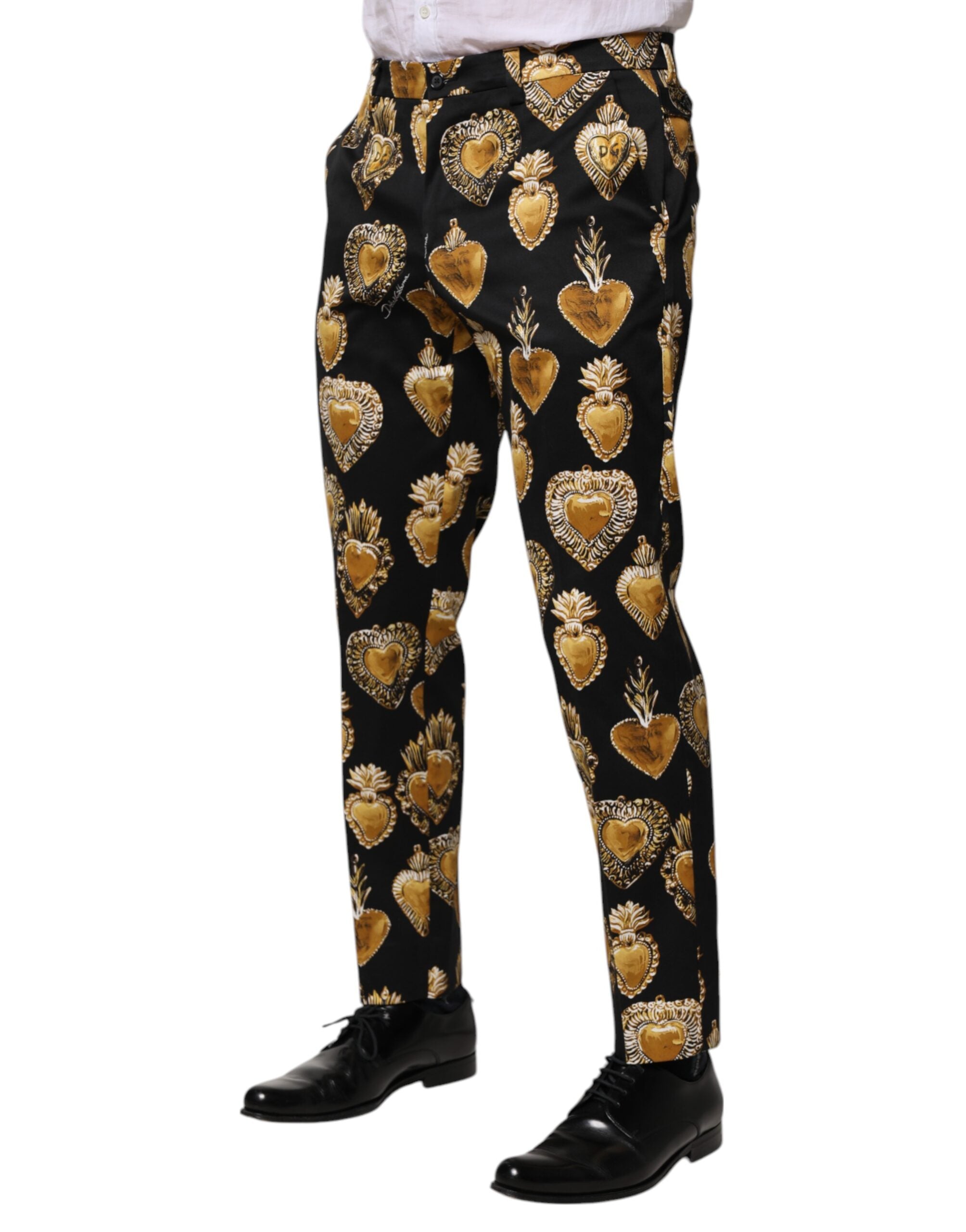 Black Gold Sacred Heart Print Pants - ventzia