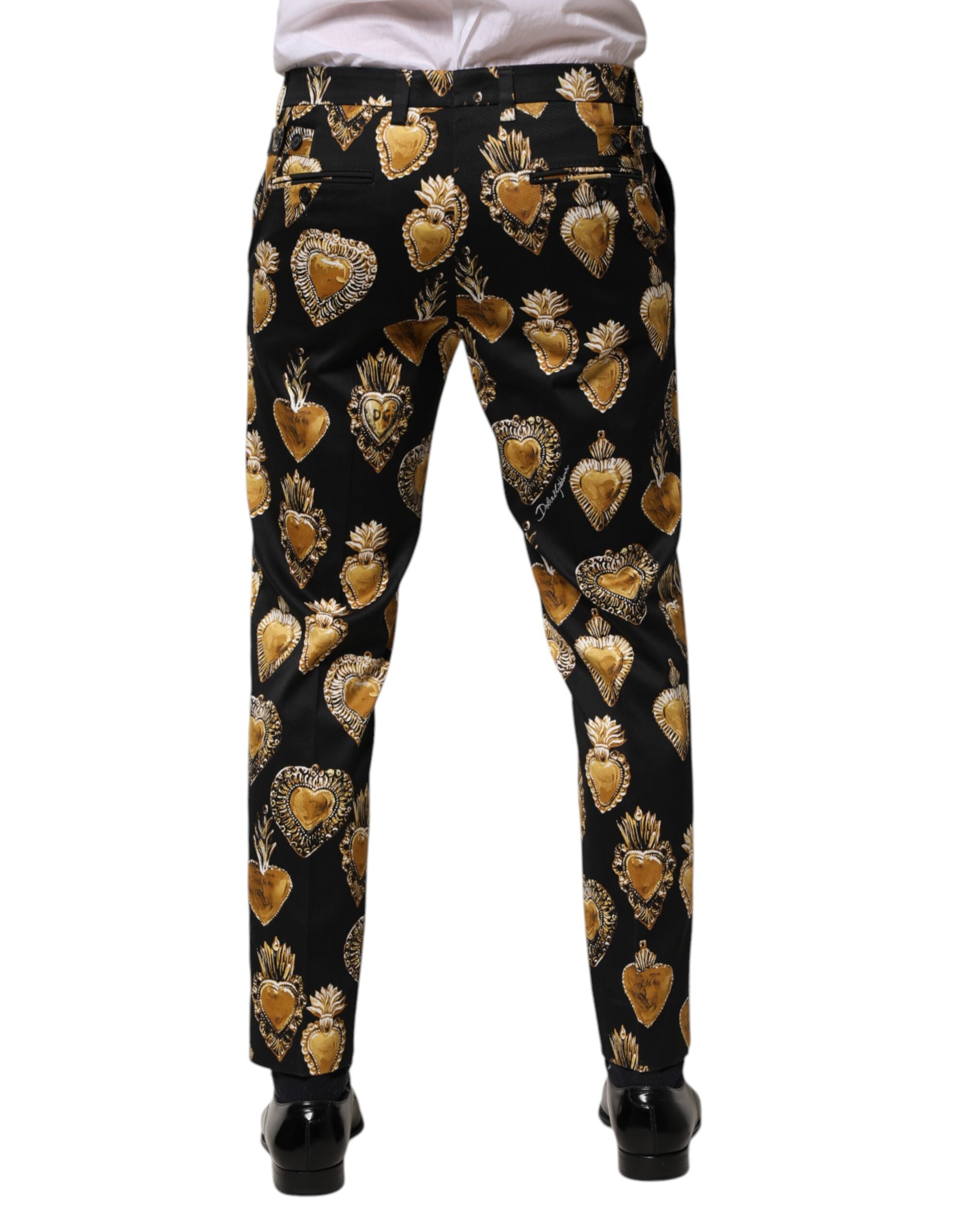 Black Gold Sacred Heart Print Pants - ventzia