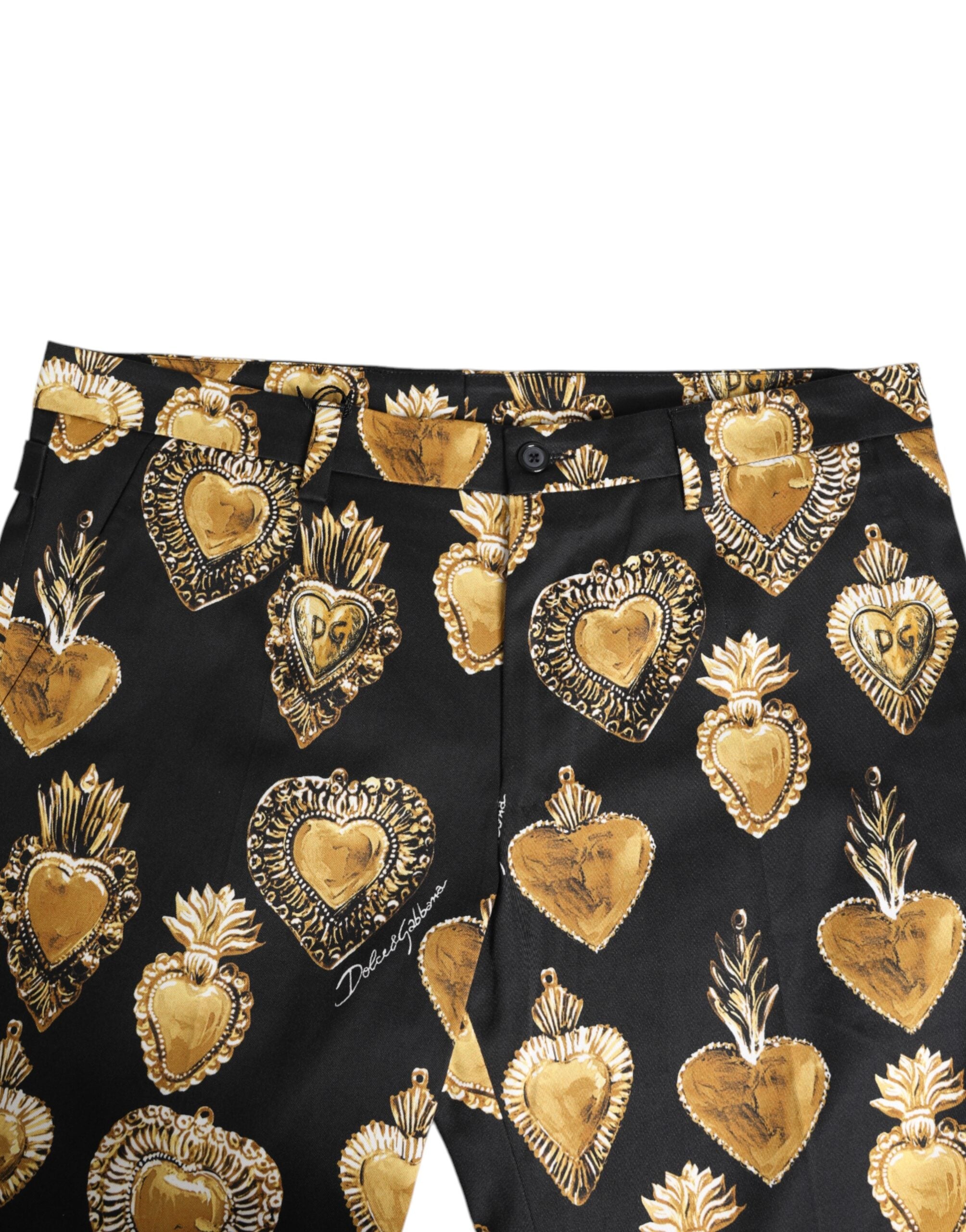 Black Gold Sacred Heart Print Pants - ventzia