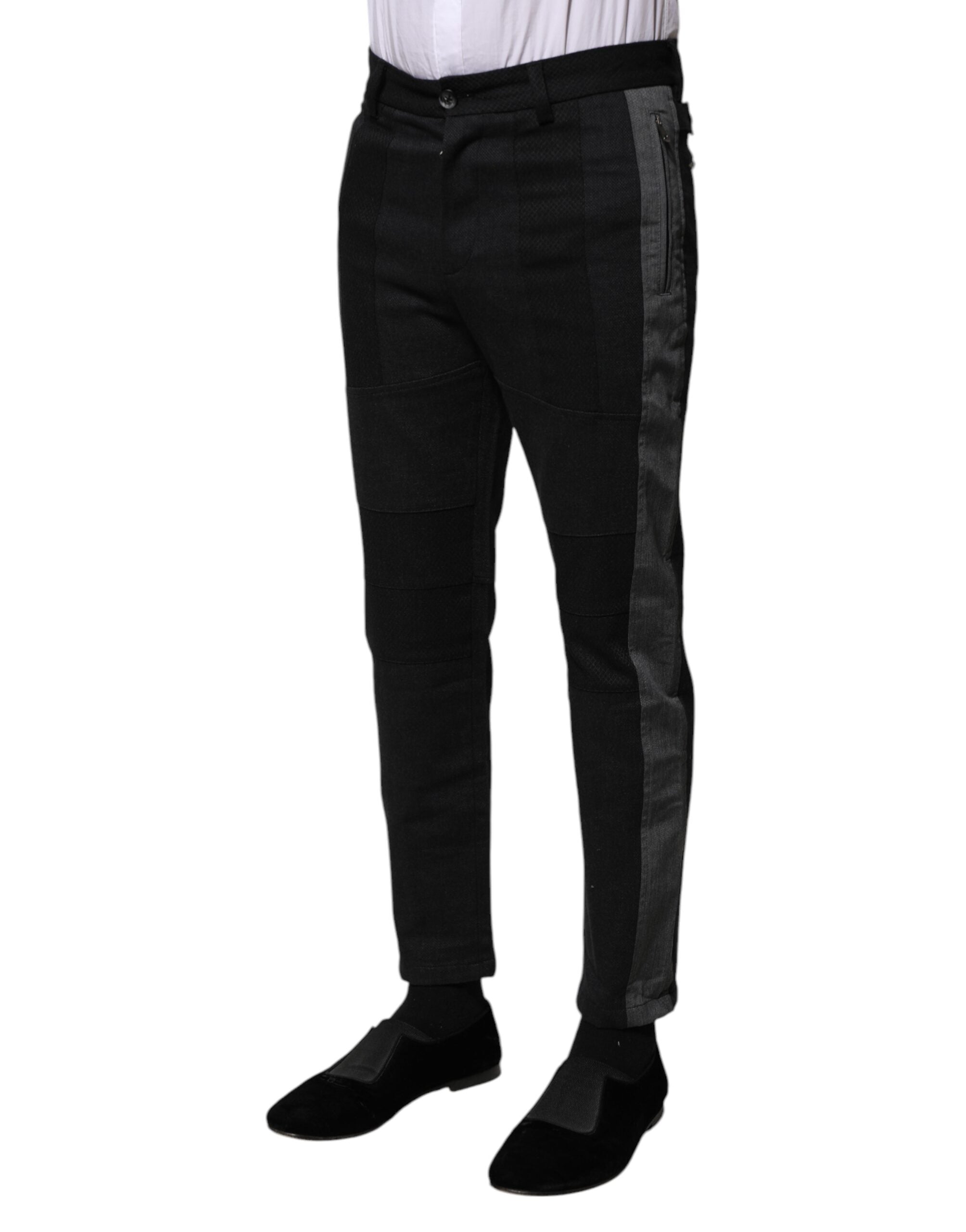 Black Gray Fantasy Cotton Formal Slim Pants - ventzia
