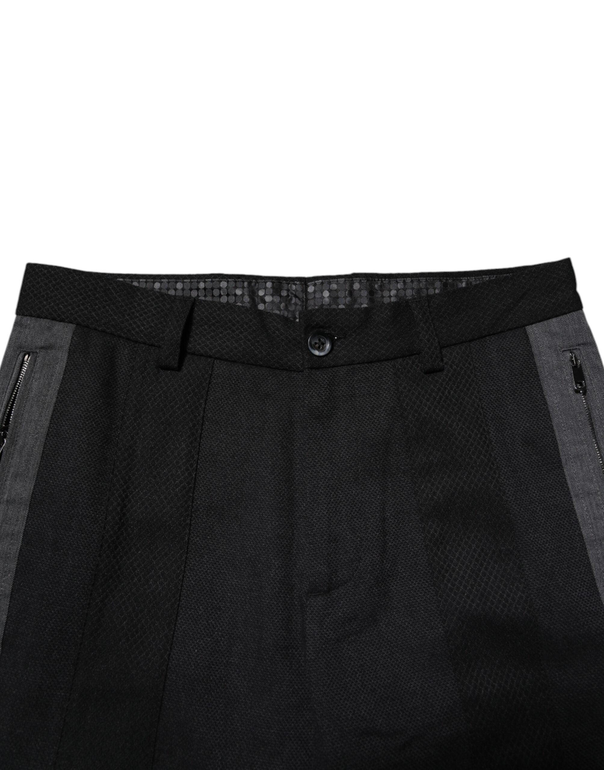 Black Gray Fantasy Cotton Formal Slim Pants - ventzia