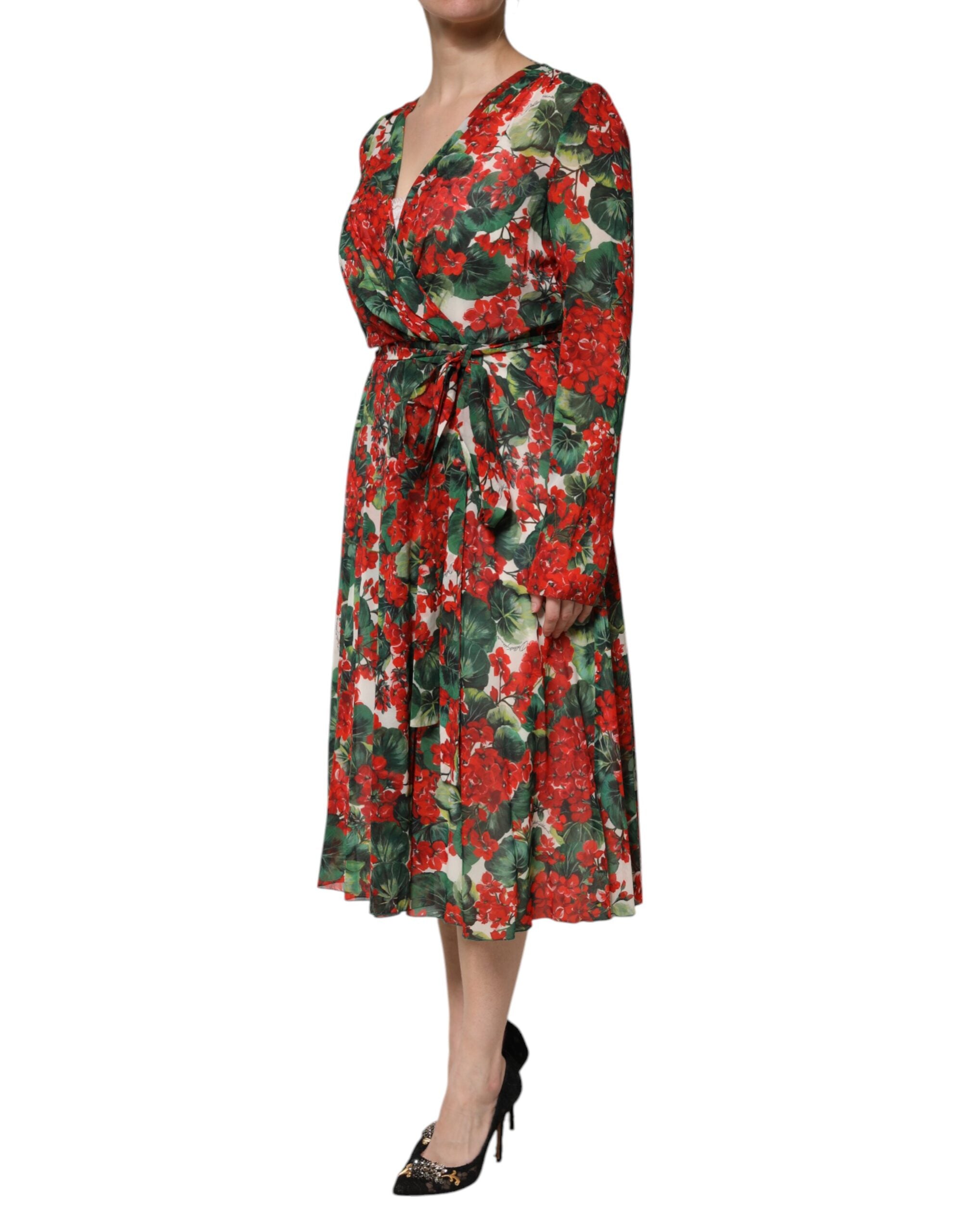 Multicolor Floral Long Sleeves V-neck Dress - ventzia