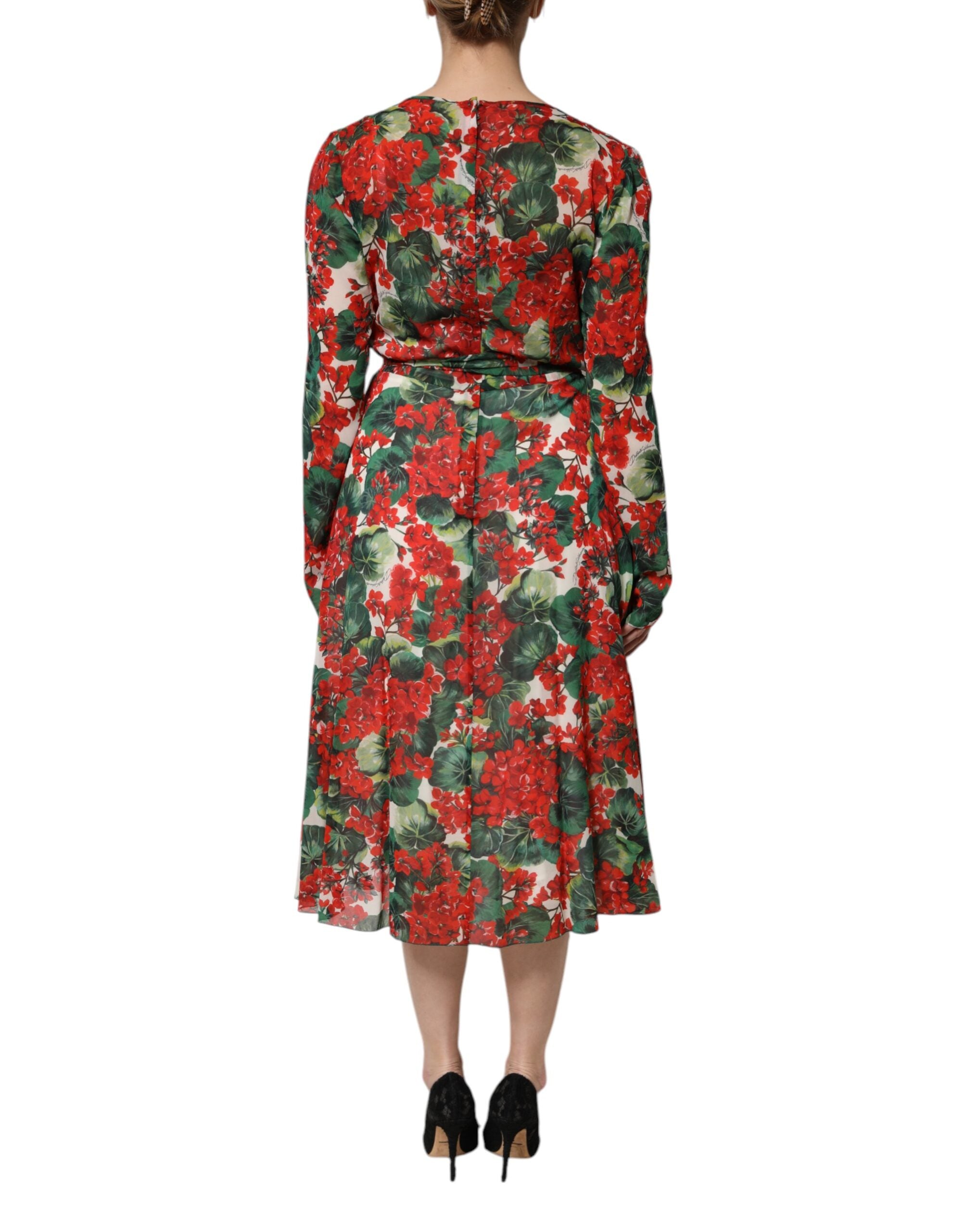 Multicolor Floral Long Sleeves V-neck Dress - ventzia