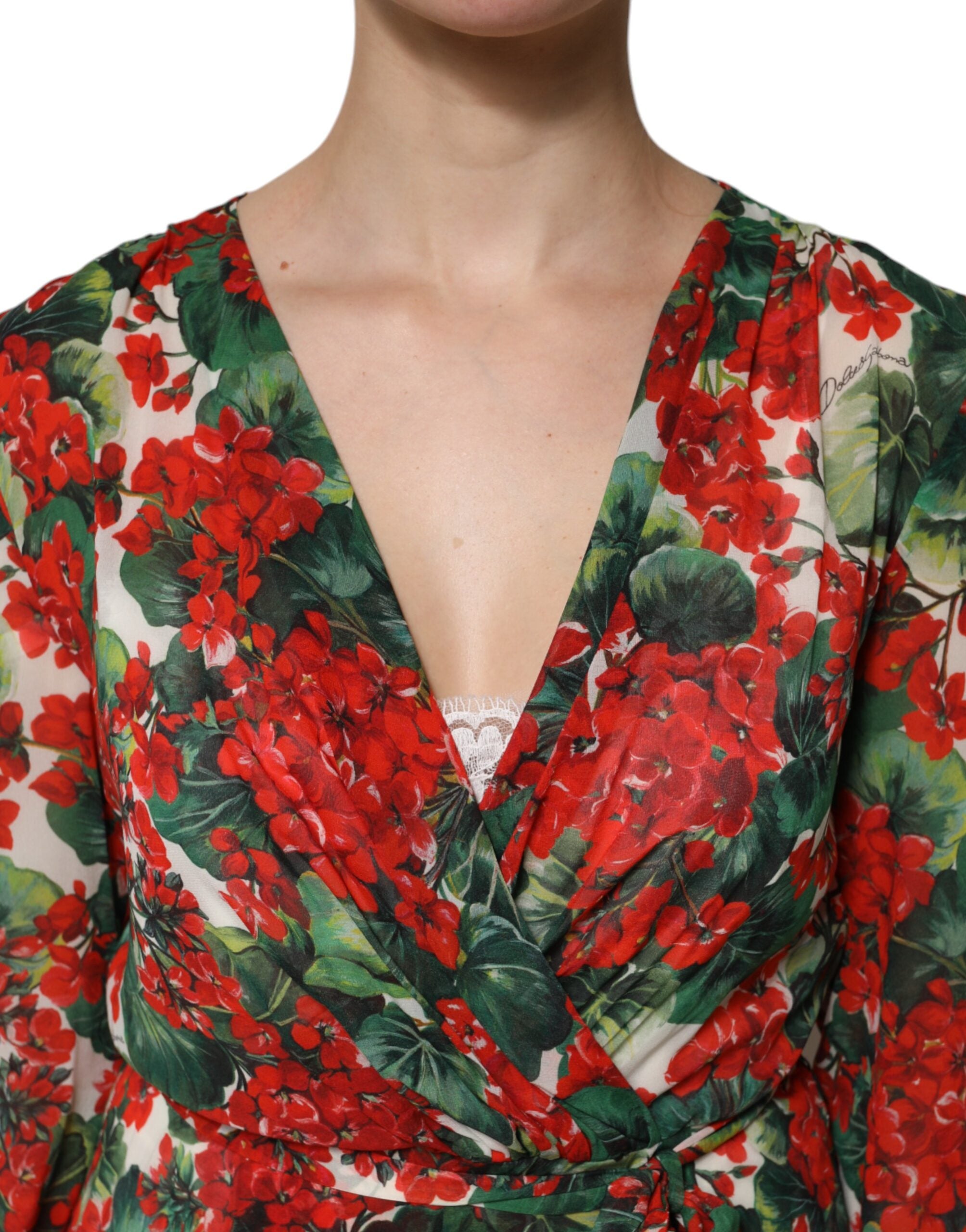 Multicolor Floral Long Sleeves V-neck Dress - ventzia