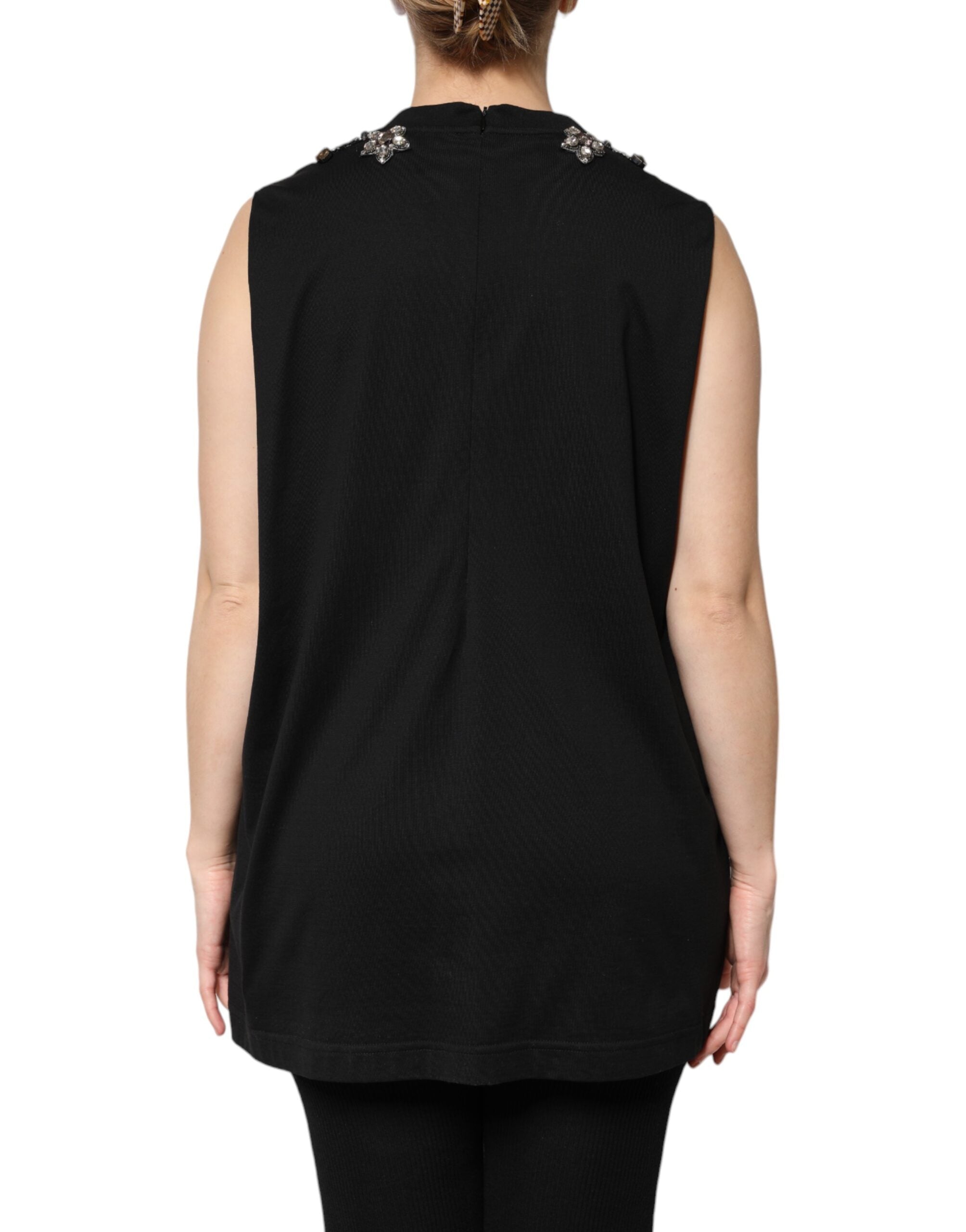 Black Cotton Rhinestone Embellished Tank Top - ventzia