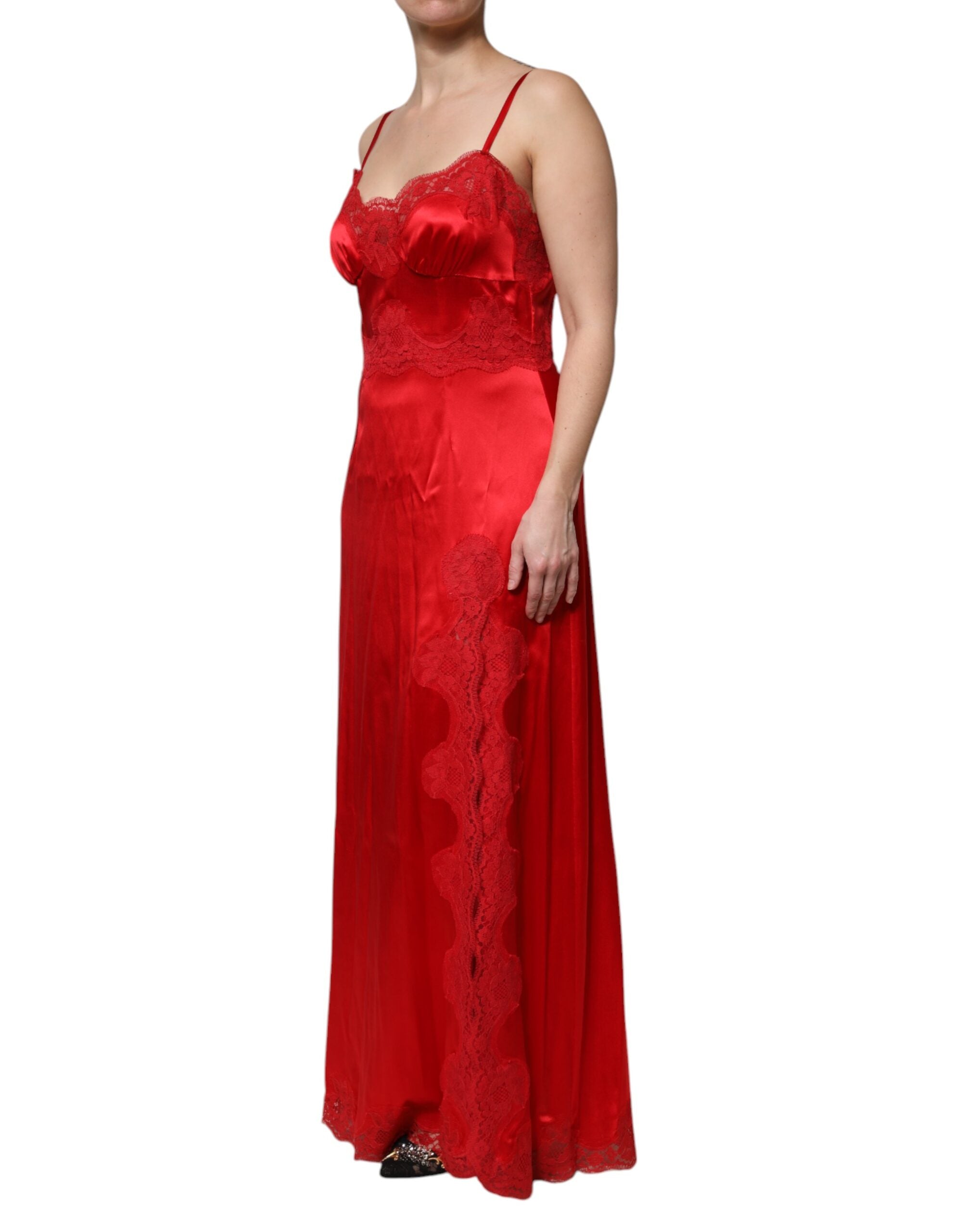 Red Silk Sleeveless Maxi Long Dress - ventzia