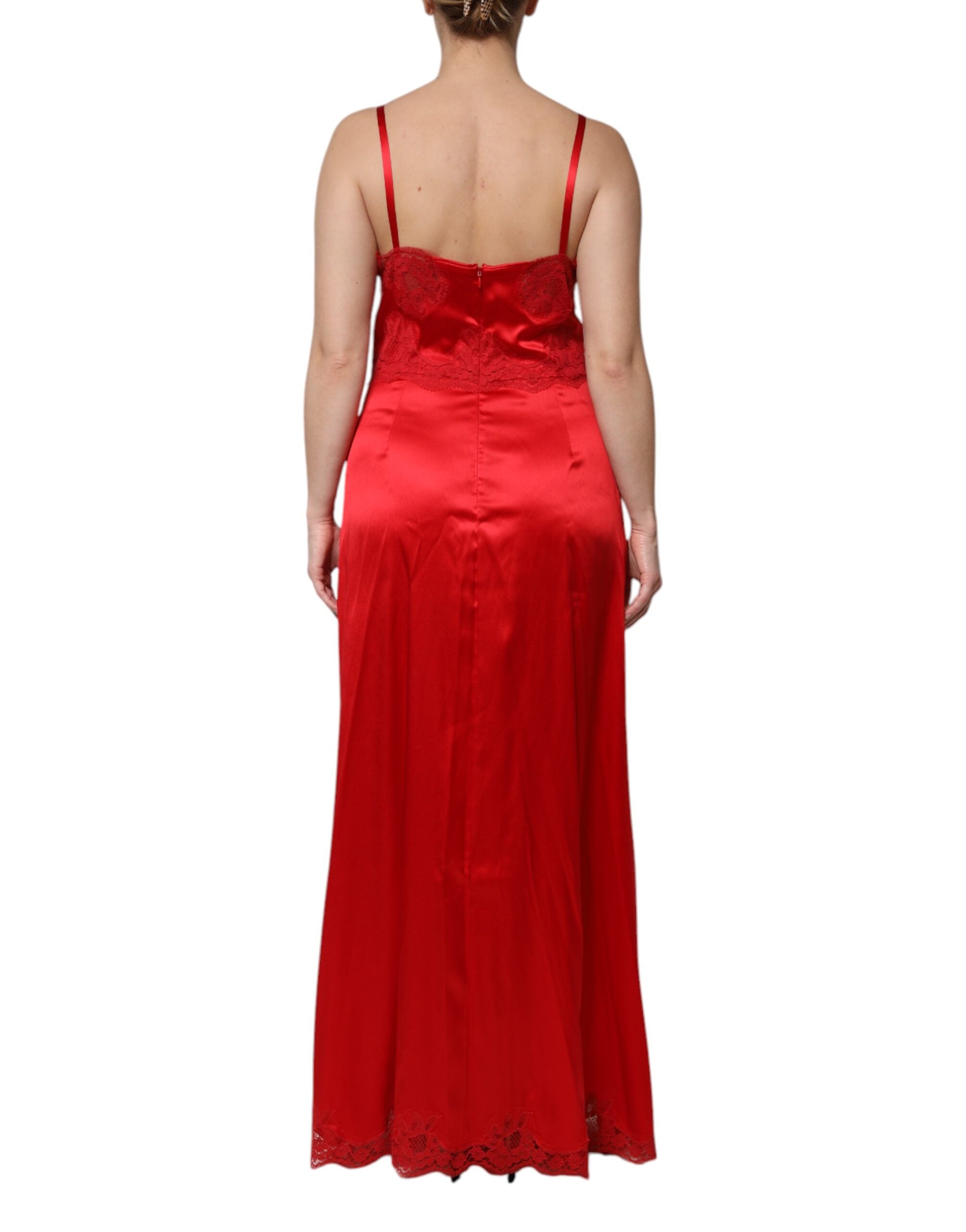 Red Silk Sleeveless Maxi Long Dress - ventzia