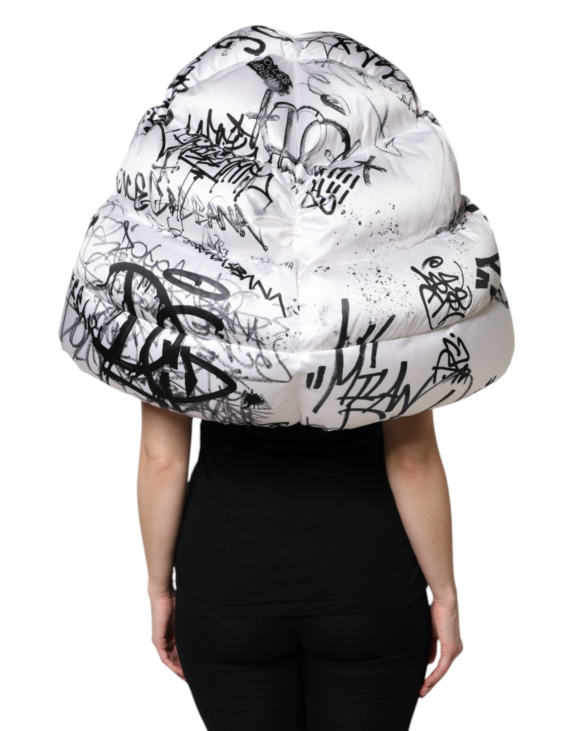 White Polyester Printed Hood Quilted Hat - ventzia