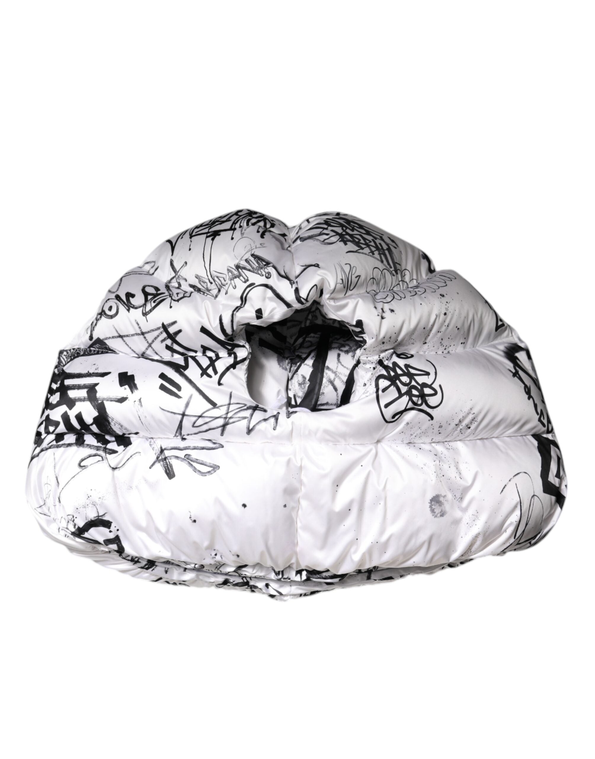 White Polyester Printed Hood Quilted Hat - ventzia