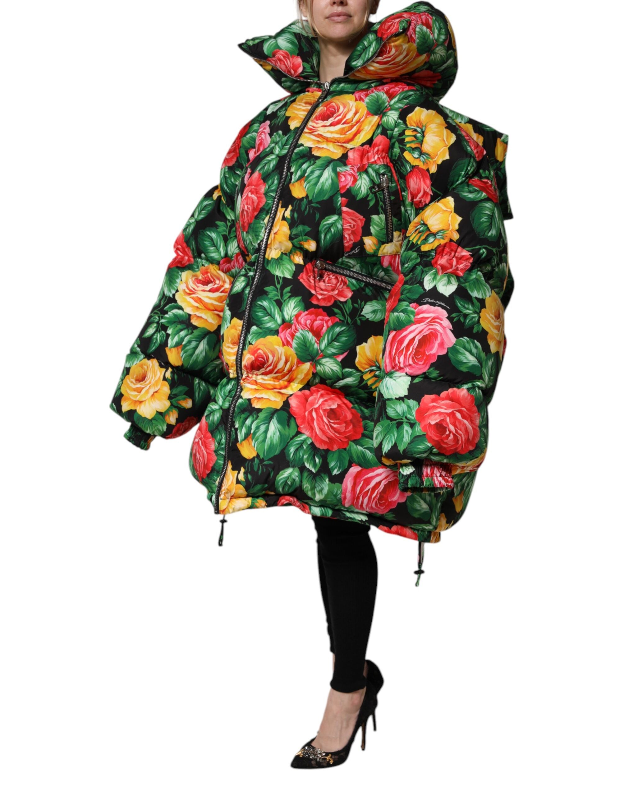 Multicolor Floral Puffer Hooded Jacket - ventzia