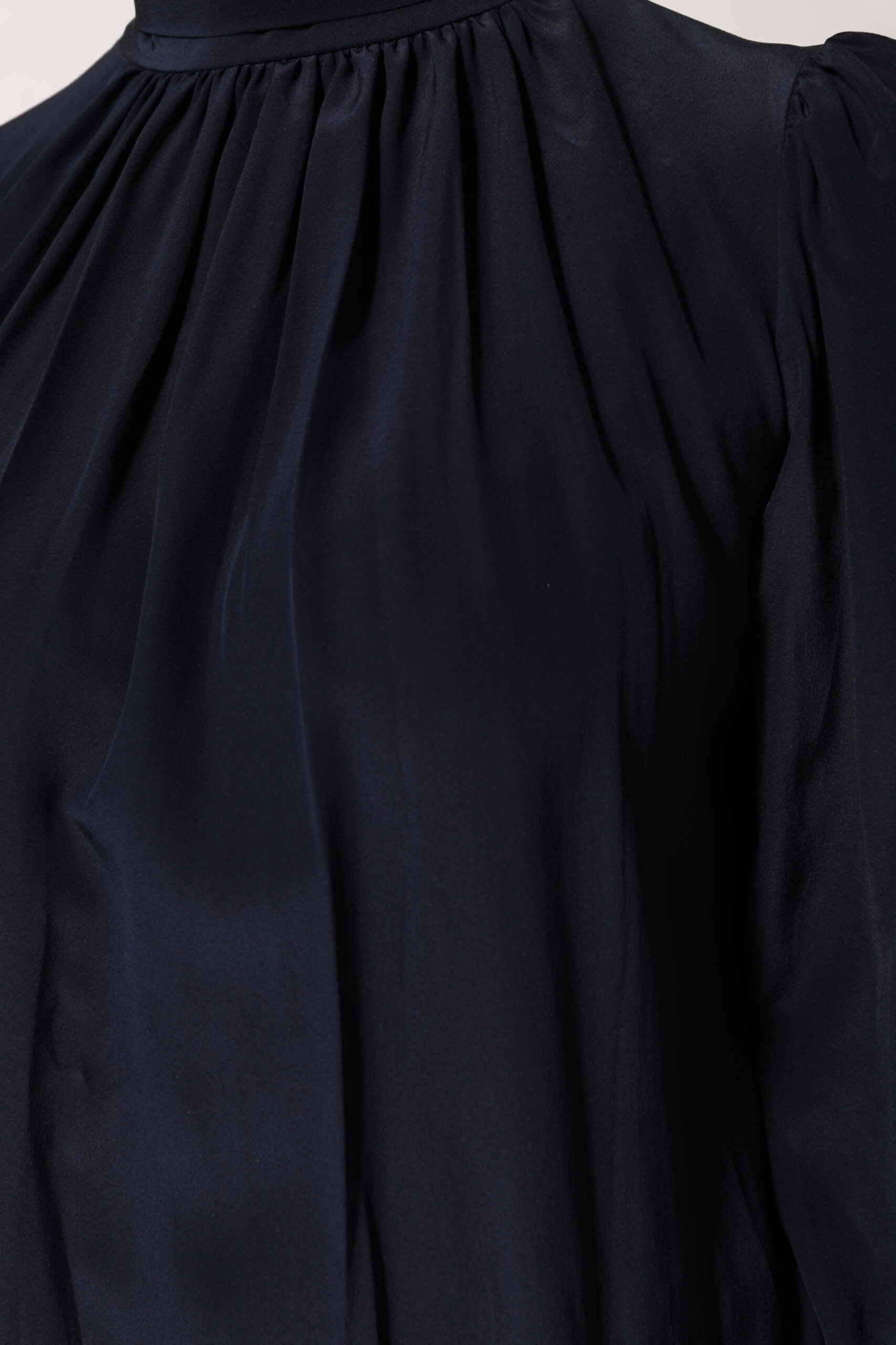 Blue Silk Mock Neck Long Sleeves Blouse Top - ventzia