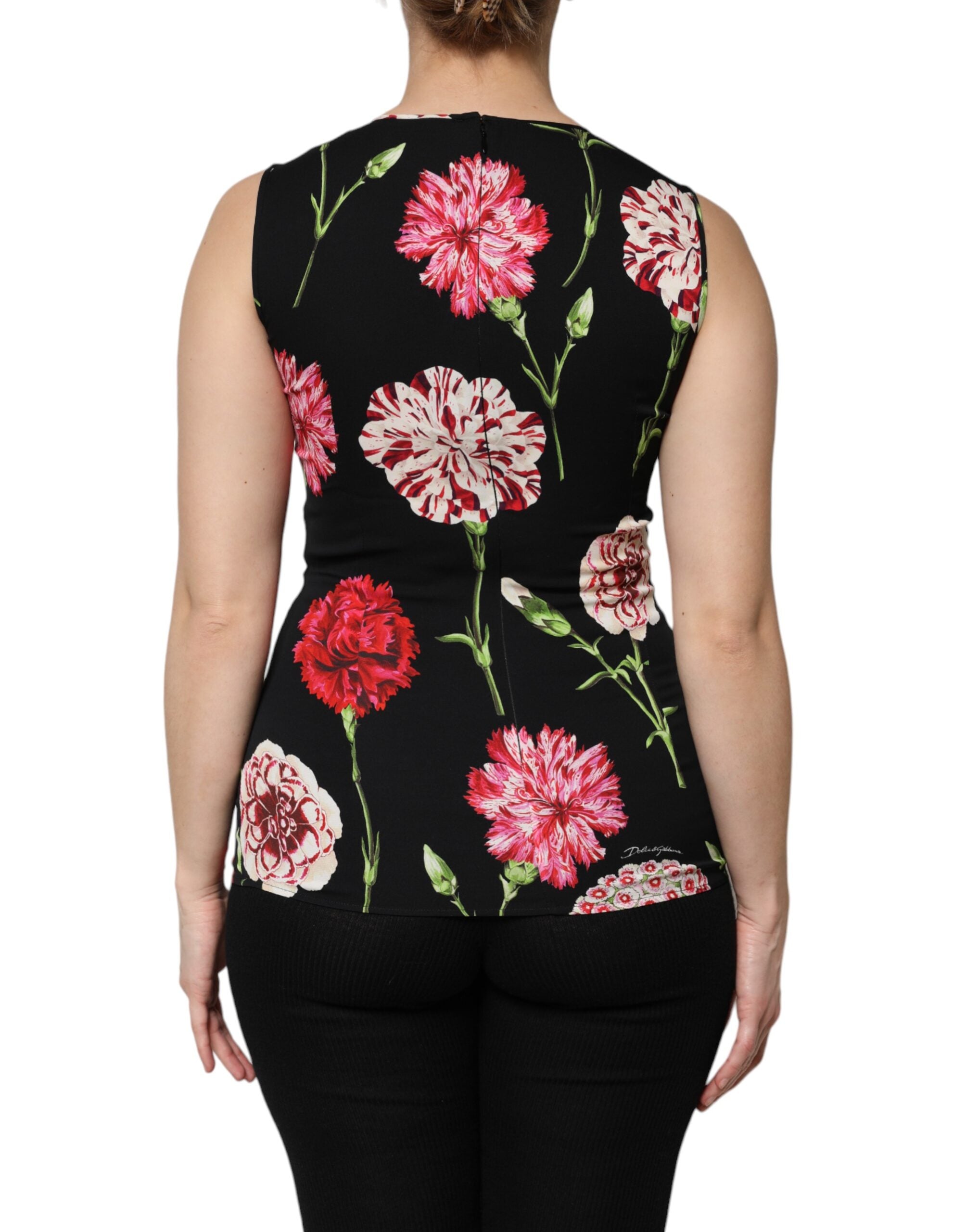 Black Floral Print Sleeveless Tank Blouse Top - ventzia