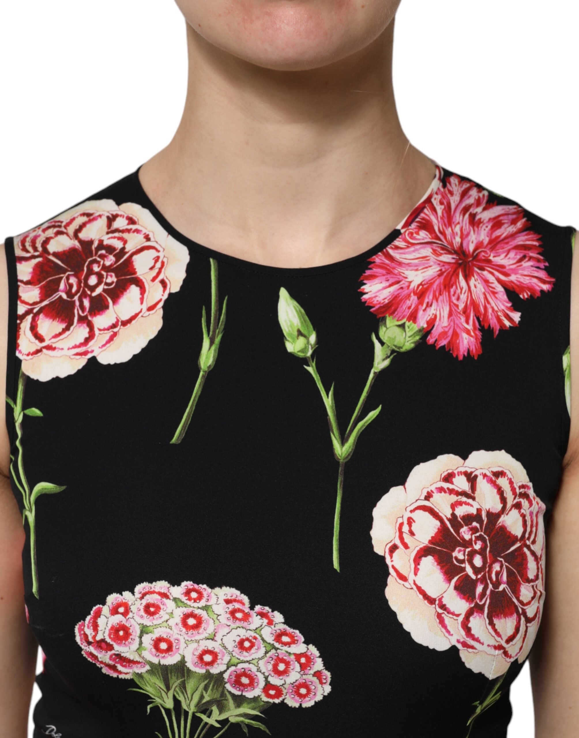Black Floral Print Sleeveless Tank Blouse Top - ventzia